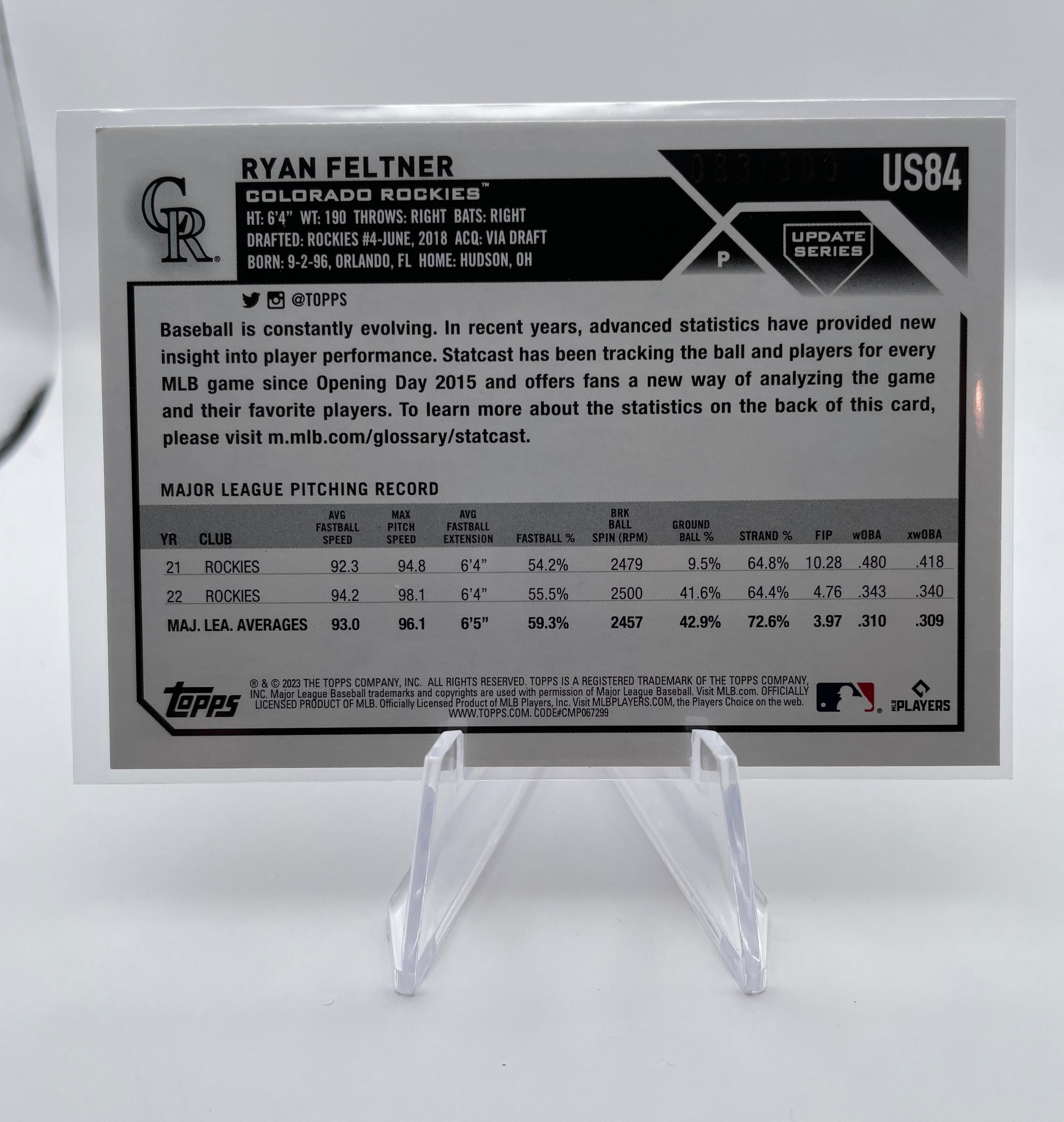 2023 Topps Update Series Ryan Feltner Advanced Stats Var 300 #US84