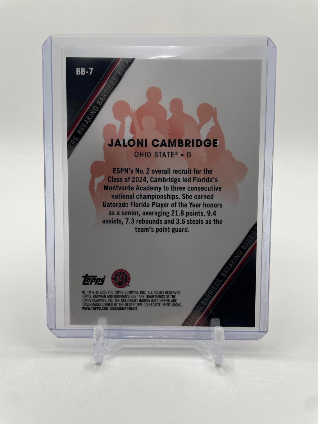 2024-25 Bowman U Best Jaloni Cambridge Breaking Barriers Orange Refractor /25