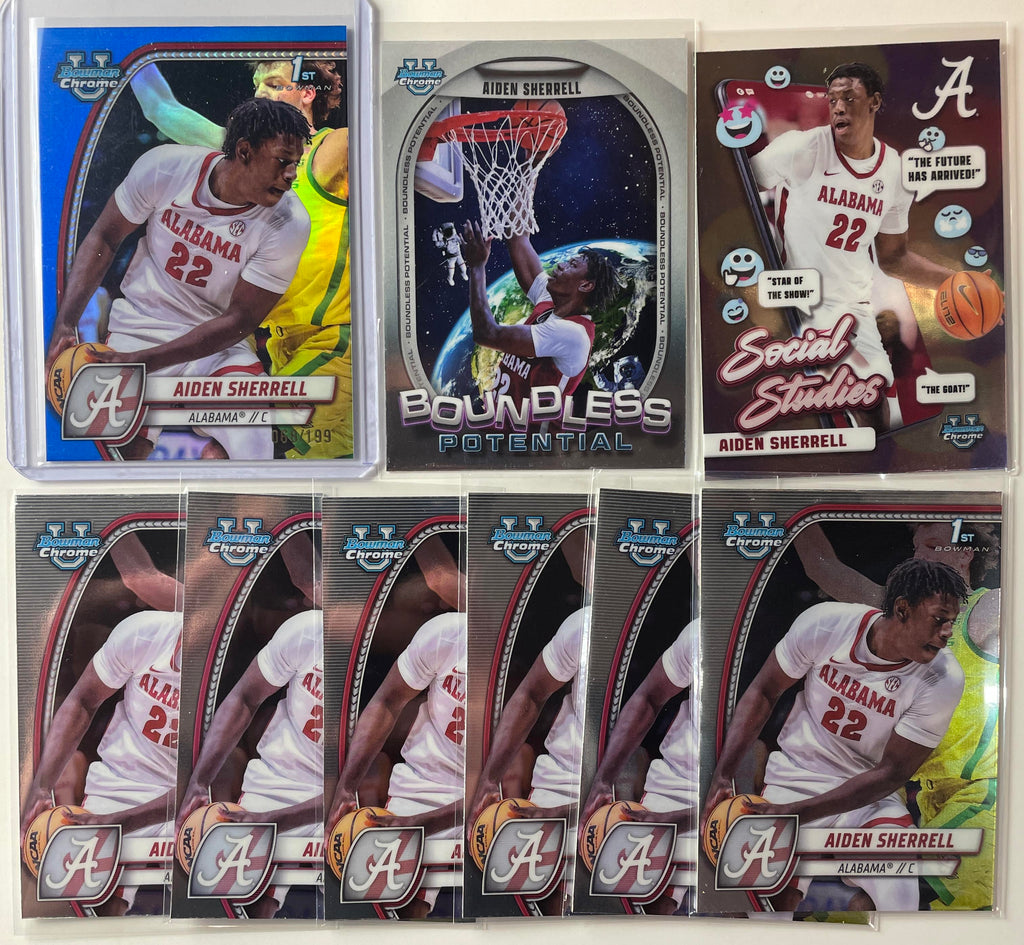2024-25 Bowman U Chrome Aiden Sherell Blue Refractor /199 + Base Set (x8)