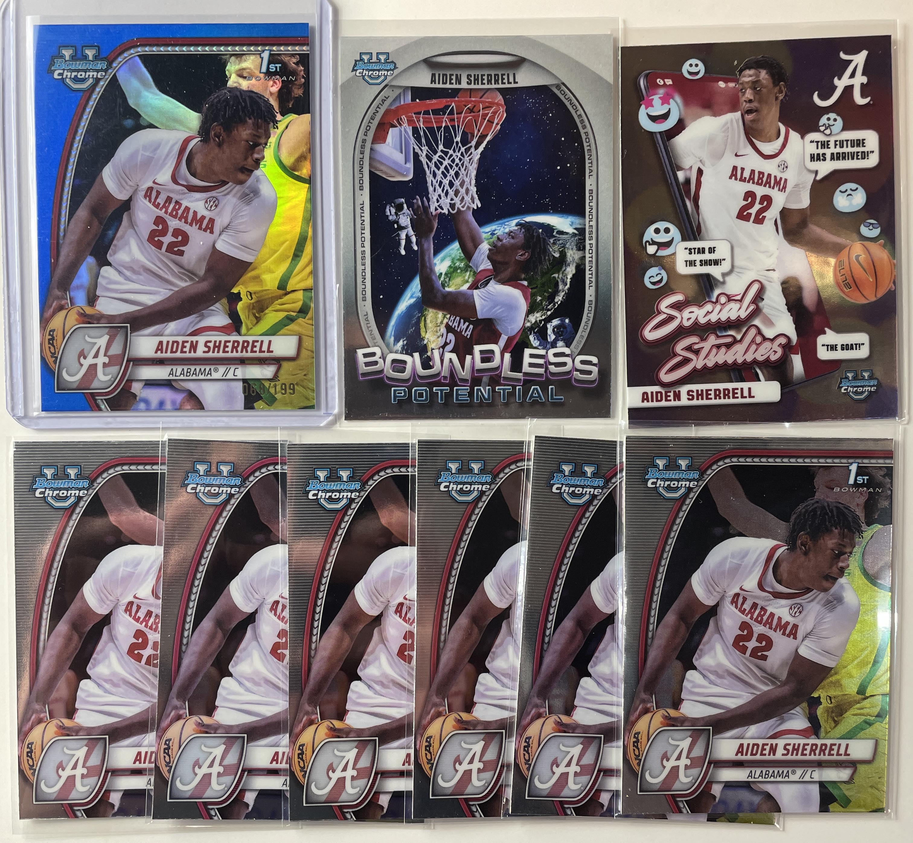 2024-25 Bowman U Chrome Aiden Sherell Blue Refractor /199 + Base Set (x8)