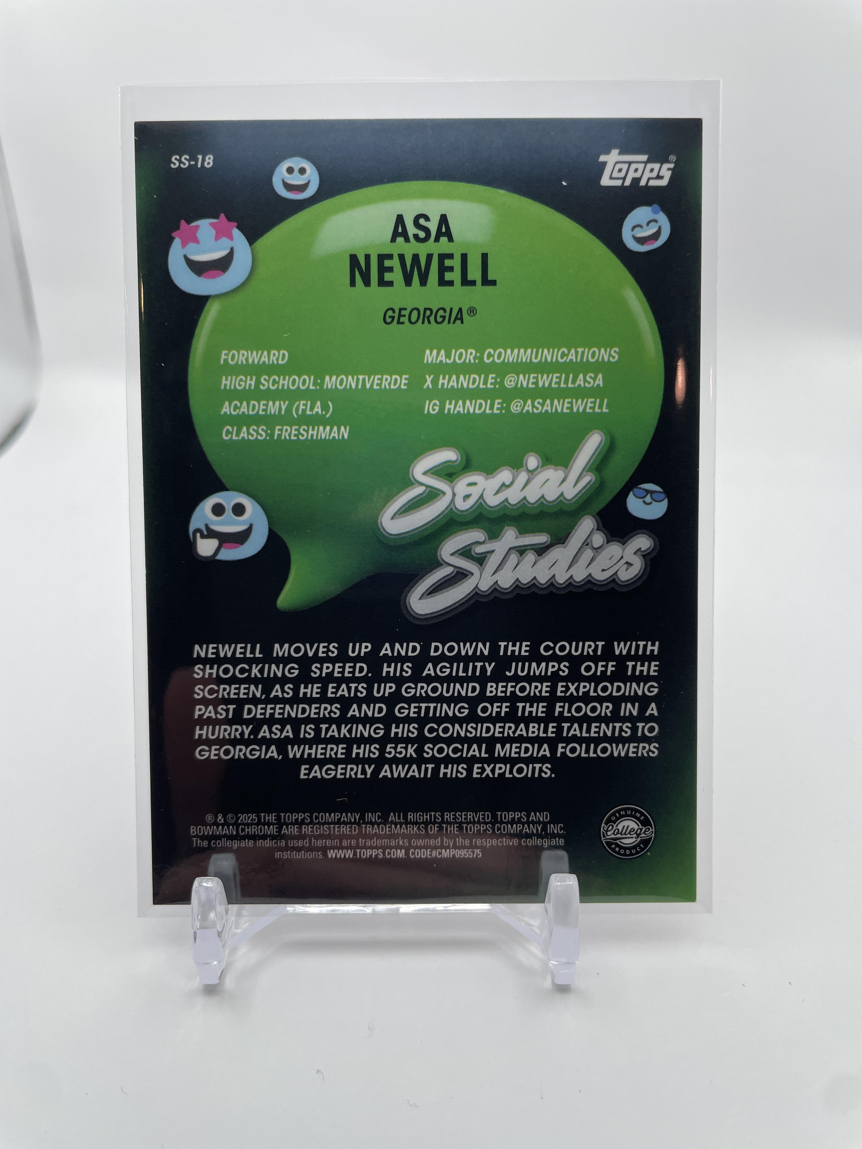 2024-25 Bowman U Chrome Asa Newell Social Studies Black & White Refractor /48
