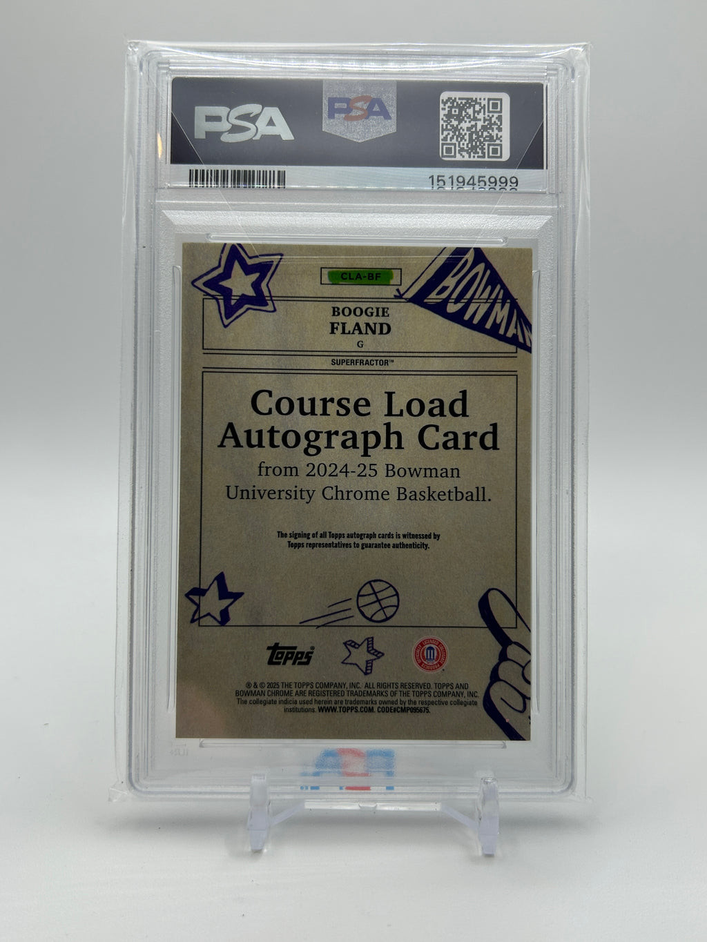2024-25 Bowman U Chrome Boogie Fland Course Load Superfractor Auto 1/1 PSA 8