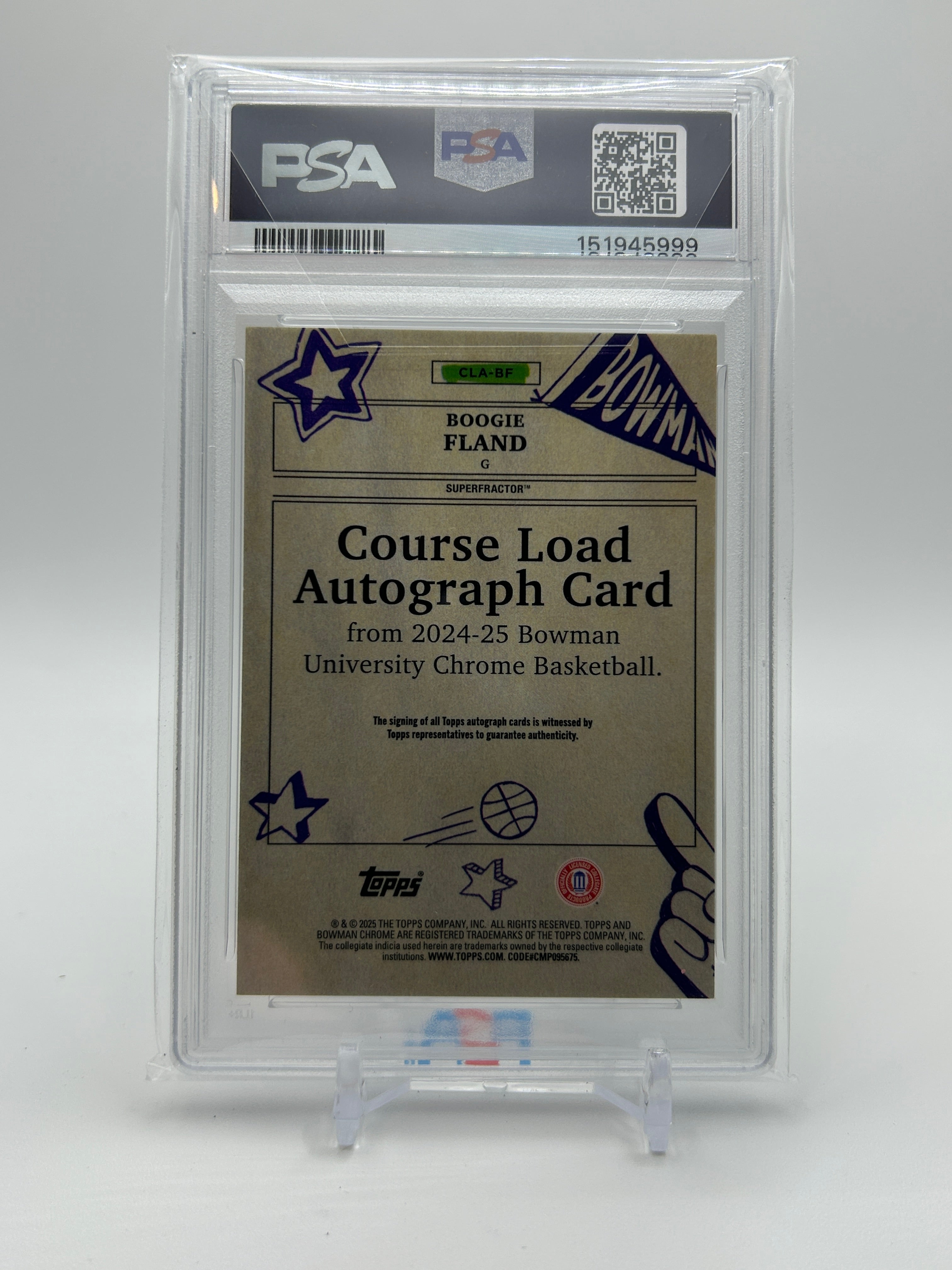 2024-25 Bowman U Chrome Boogie Fland Course Load Superfractor Auto 1/1 PSA 8