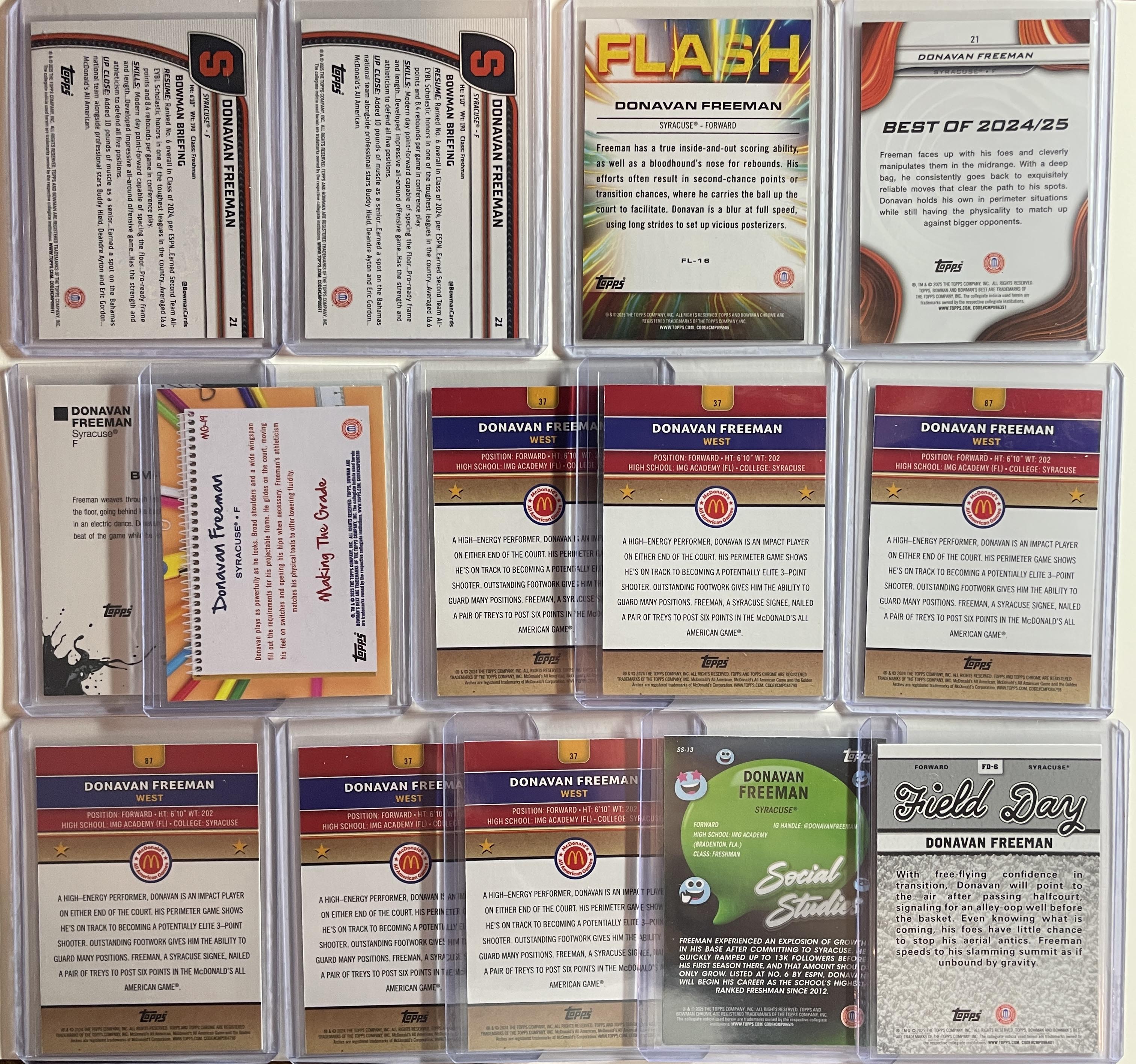 2024-25 Bowman U Chrome Donavan Freeman Gold /50 Green /99 Purple /75 Set (x14)