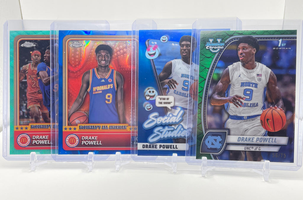 2024-25 Bowman U Chrome Drake Powell Green Refractor /75 + Blue /75 Set (x4)