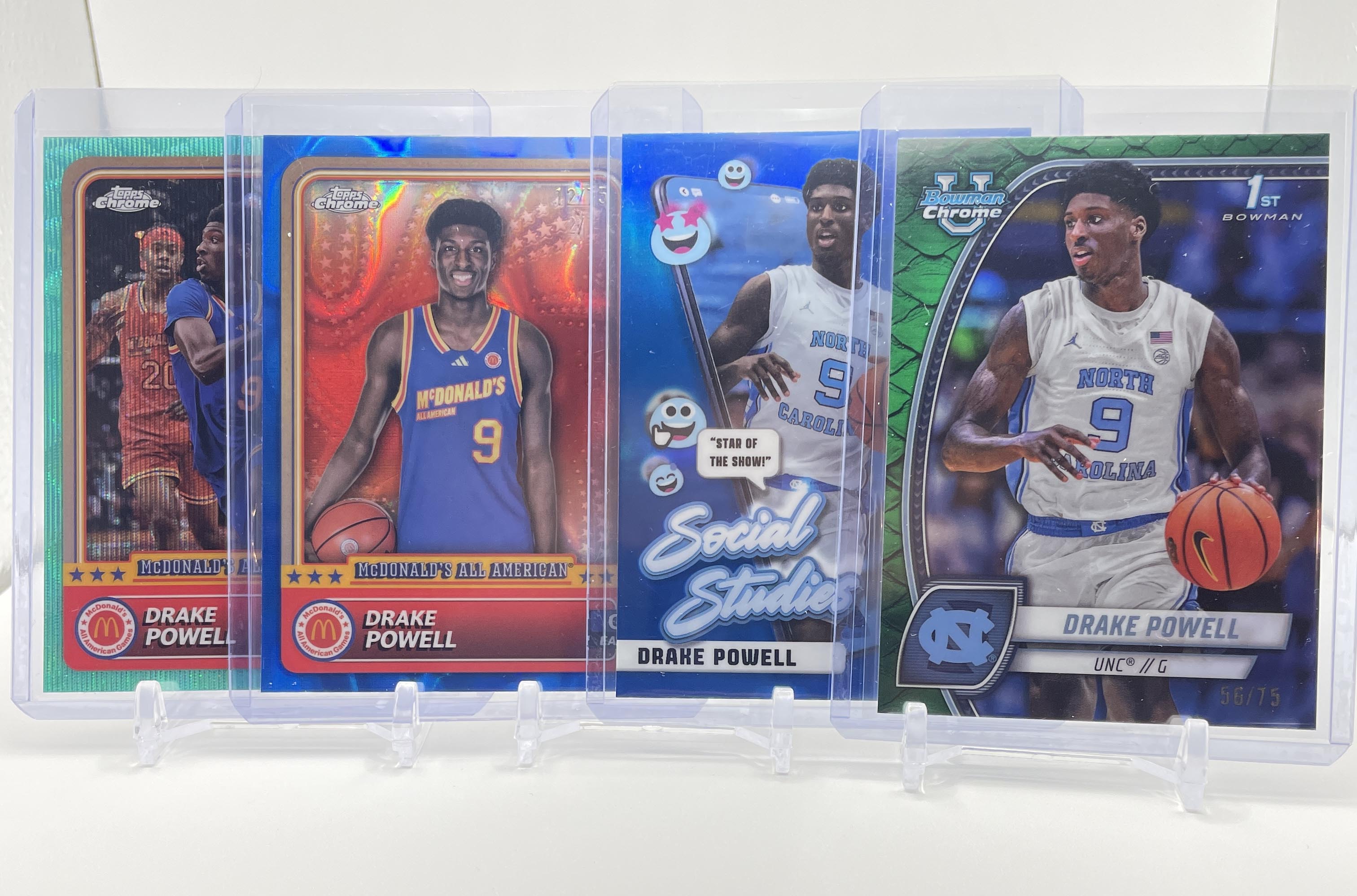2024-25 Bowman U Chrome Drake Powell Green Refractor /75 + Blue /75 Set (x4)