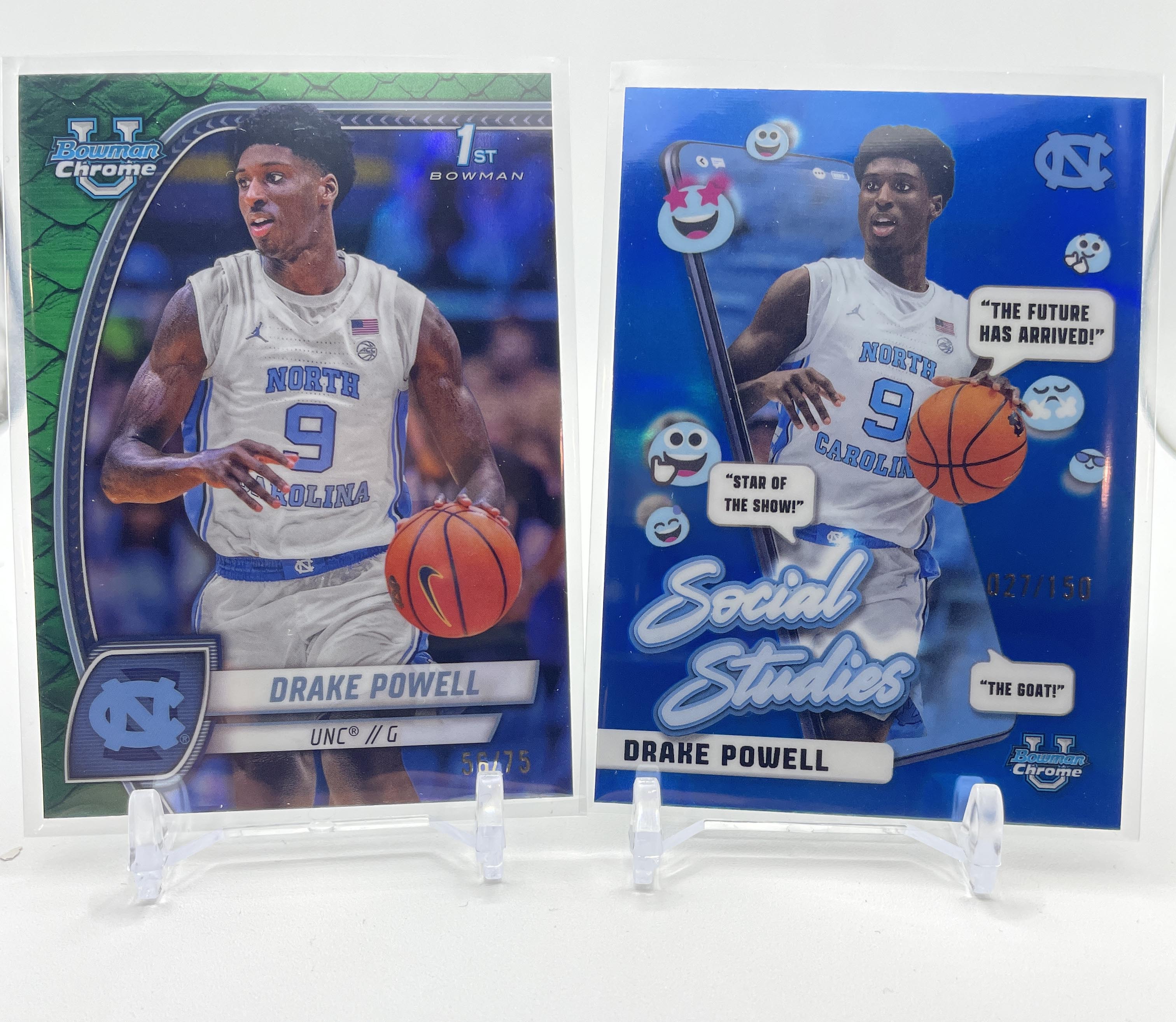 2024-25 Bowman U Chrome Drake Powell Green Refractor /75 + Blue /75 Set (x4)