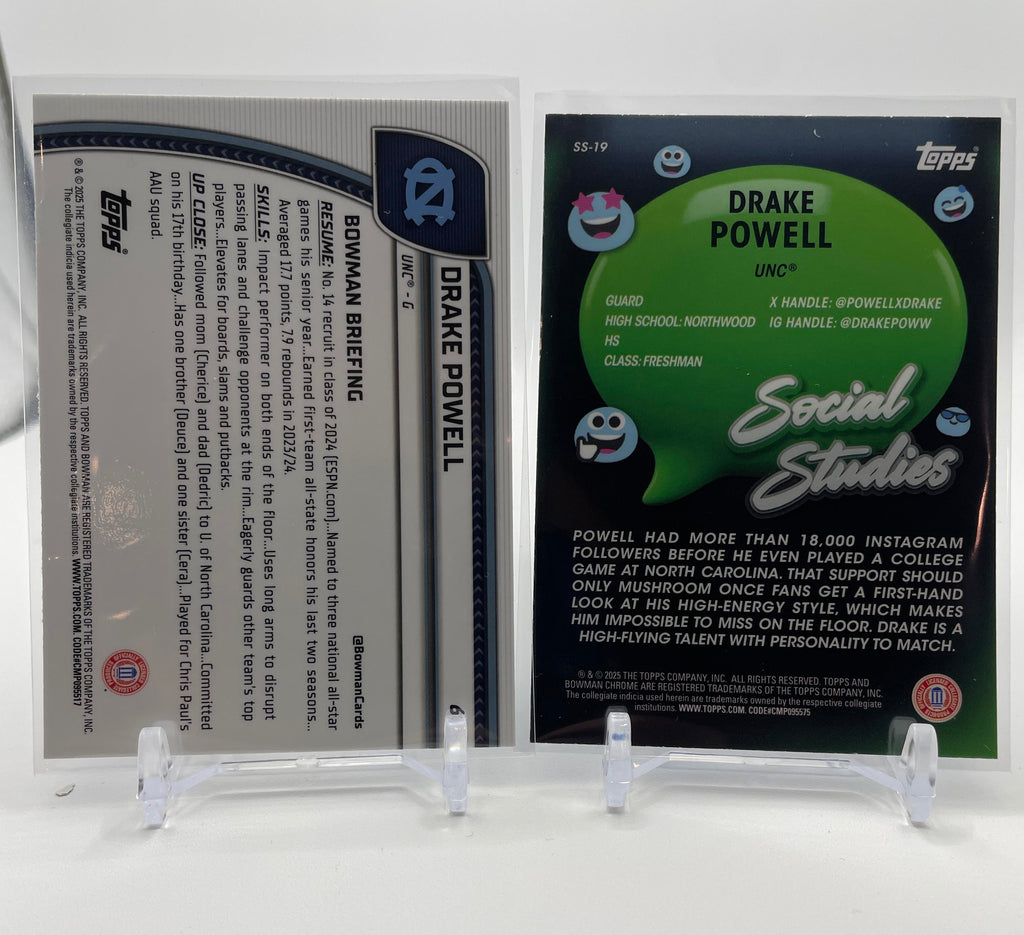 2024-25 Bowman U Chrome Drake Powell Green Refractor /75 + Blue /75 Set (x4)