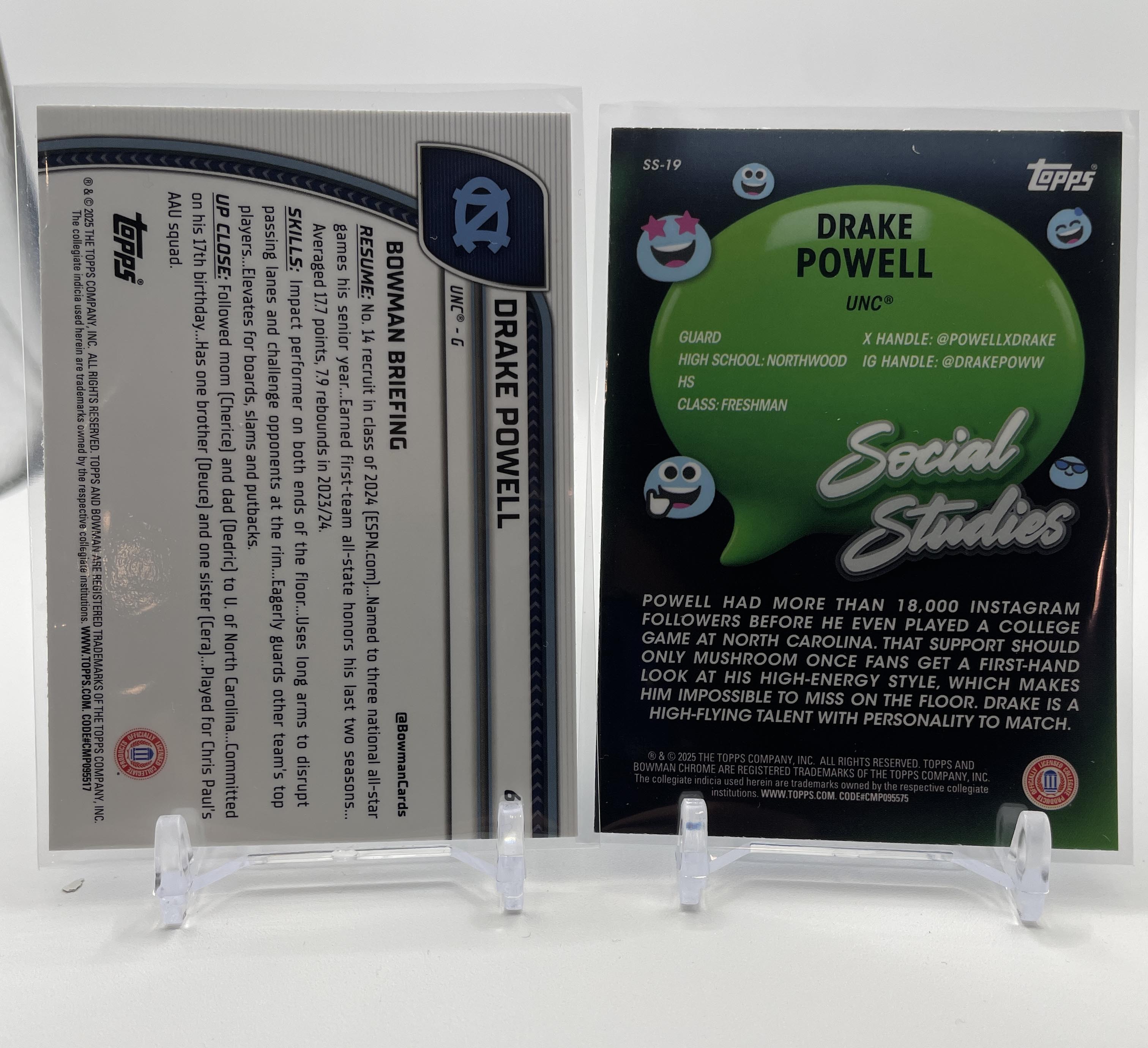 2024-25 Bowman U Chrome Drake Powell Green Refractor /75 + Blue /75 Set (x4)