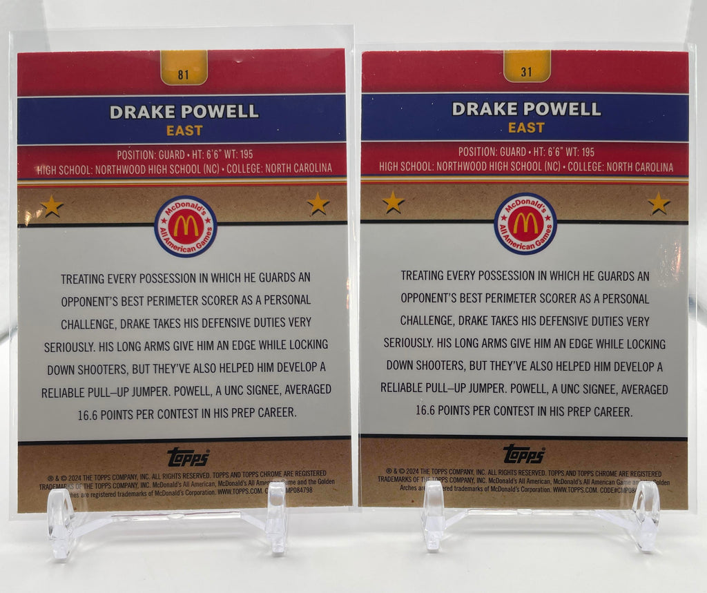 2024-25 Bowman U Chrome Drake Powell Green Refractor /75 + Blue /75 Set (x4)