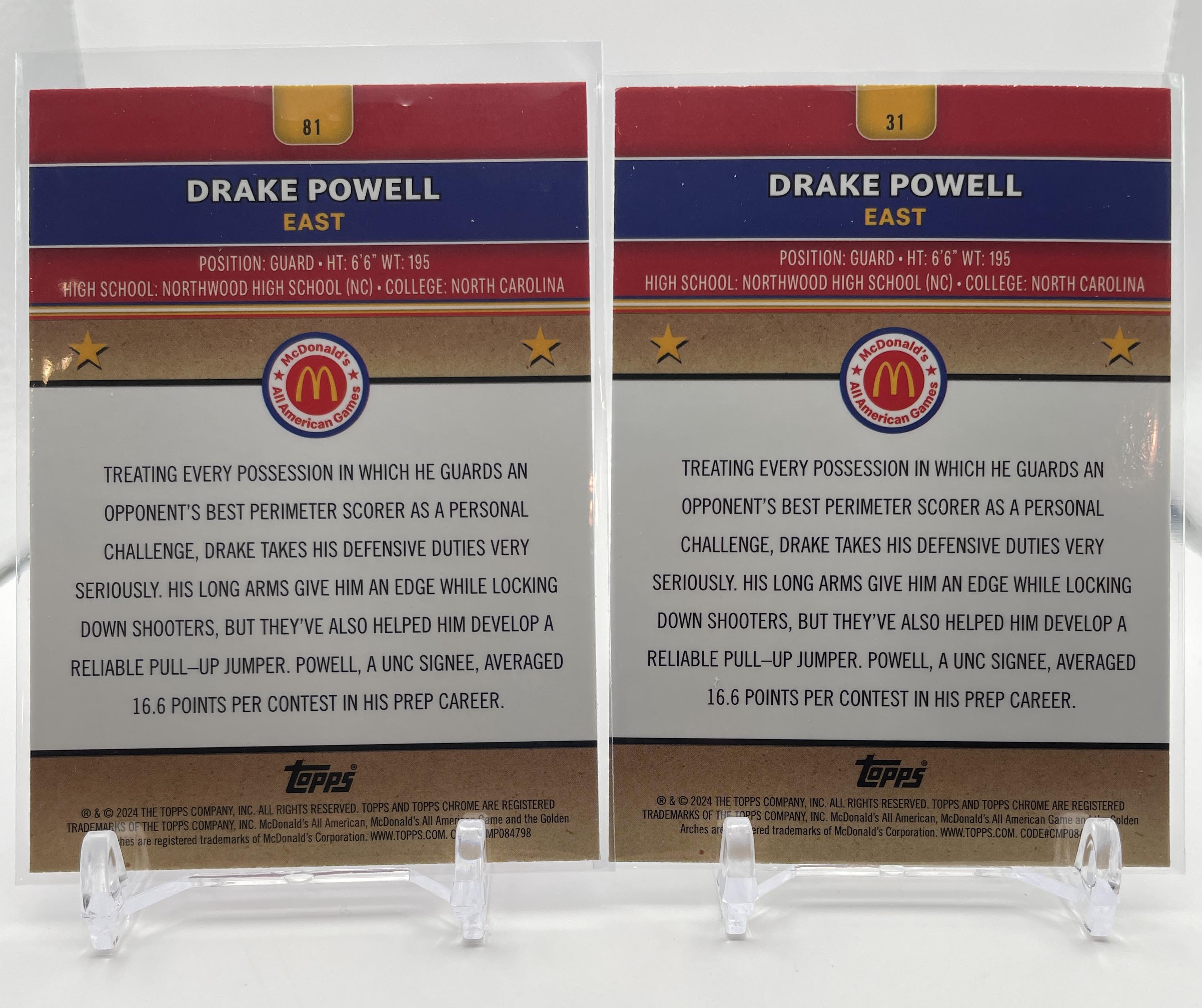 2024-25 Bowman U Chrome Drake Powell Green Refractor /75 + Blue /75 Set (x4)