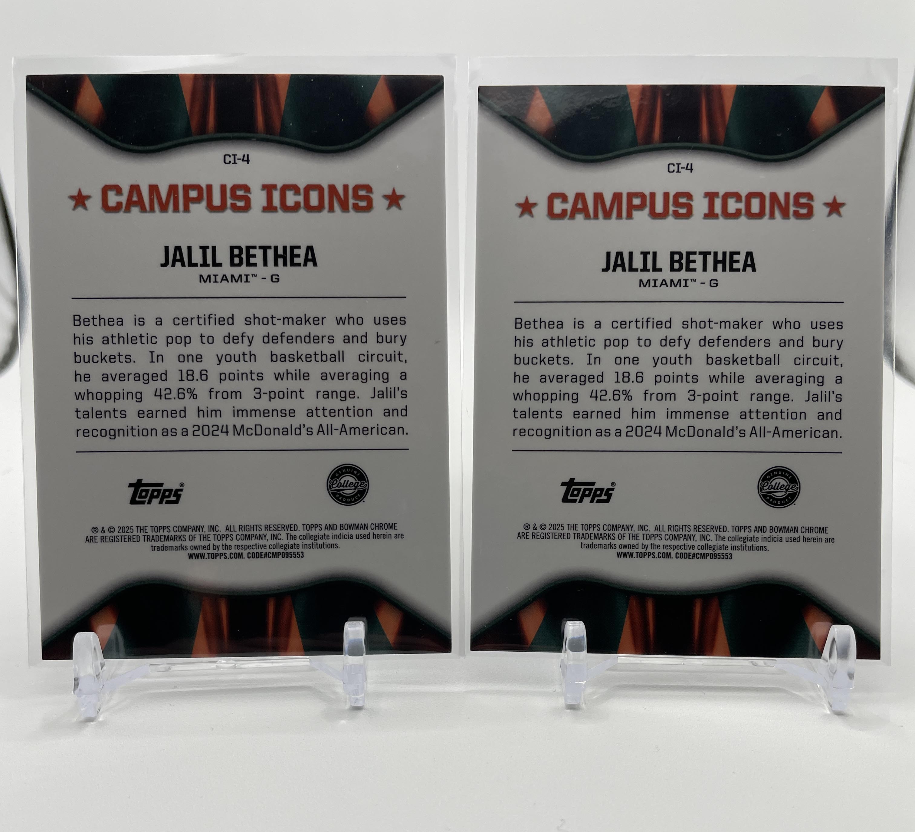 2024-25 Bowman U Chrome Jalil Bethea Campus Icons Black White Refractor /48 (x2)