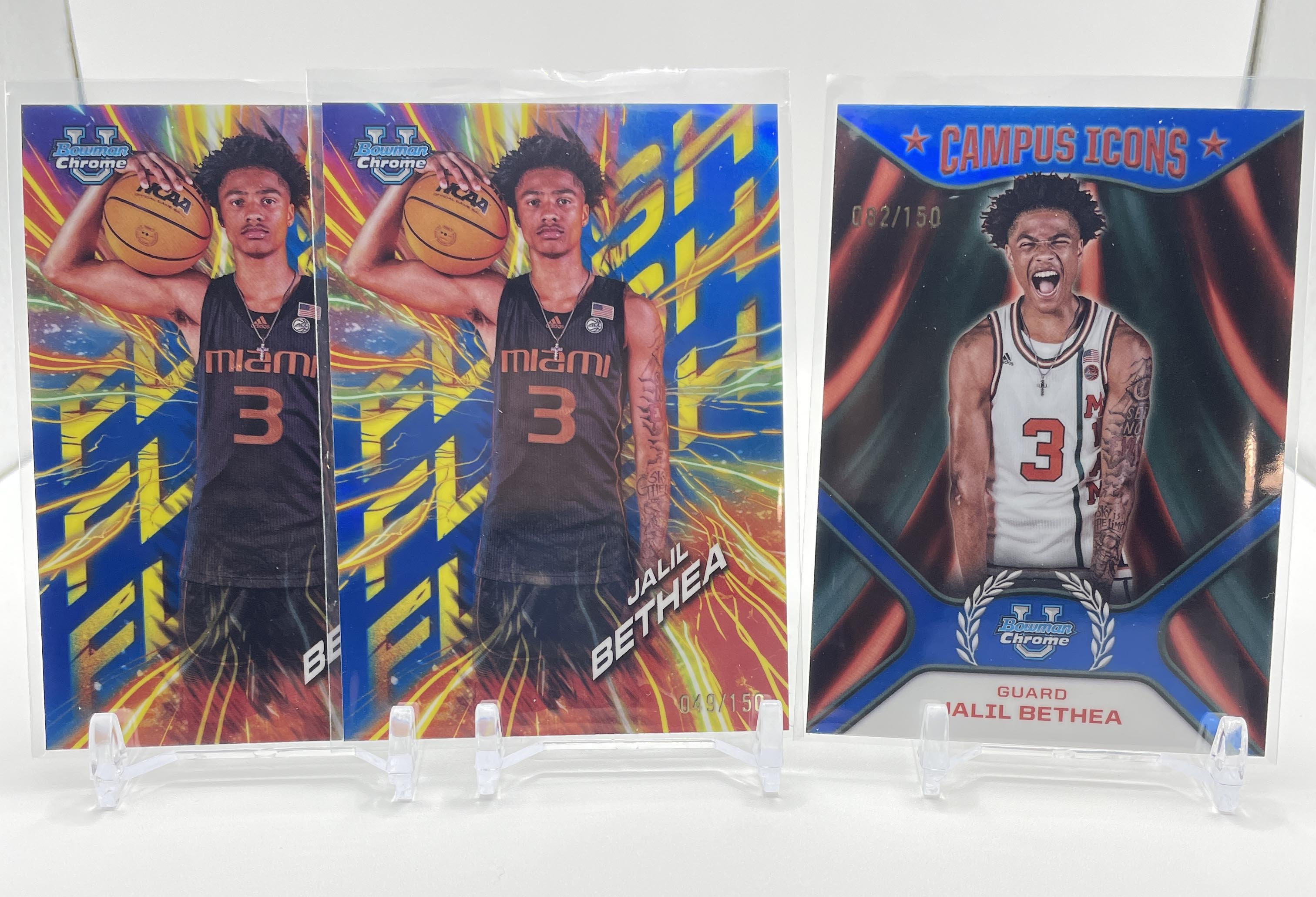 2024-25 Bowman U Chrome Jalil Bethea Flash + Icons Blue Refractor /150 Set (x3)