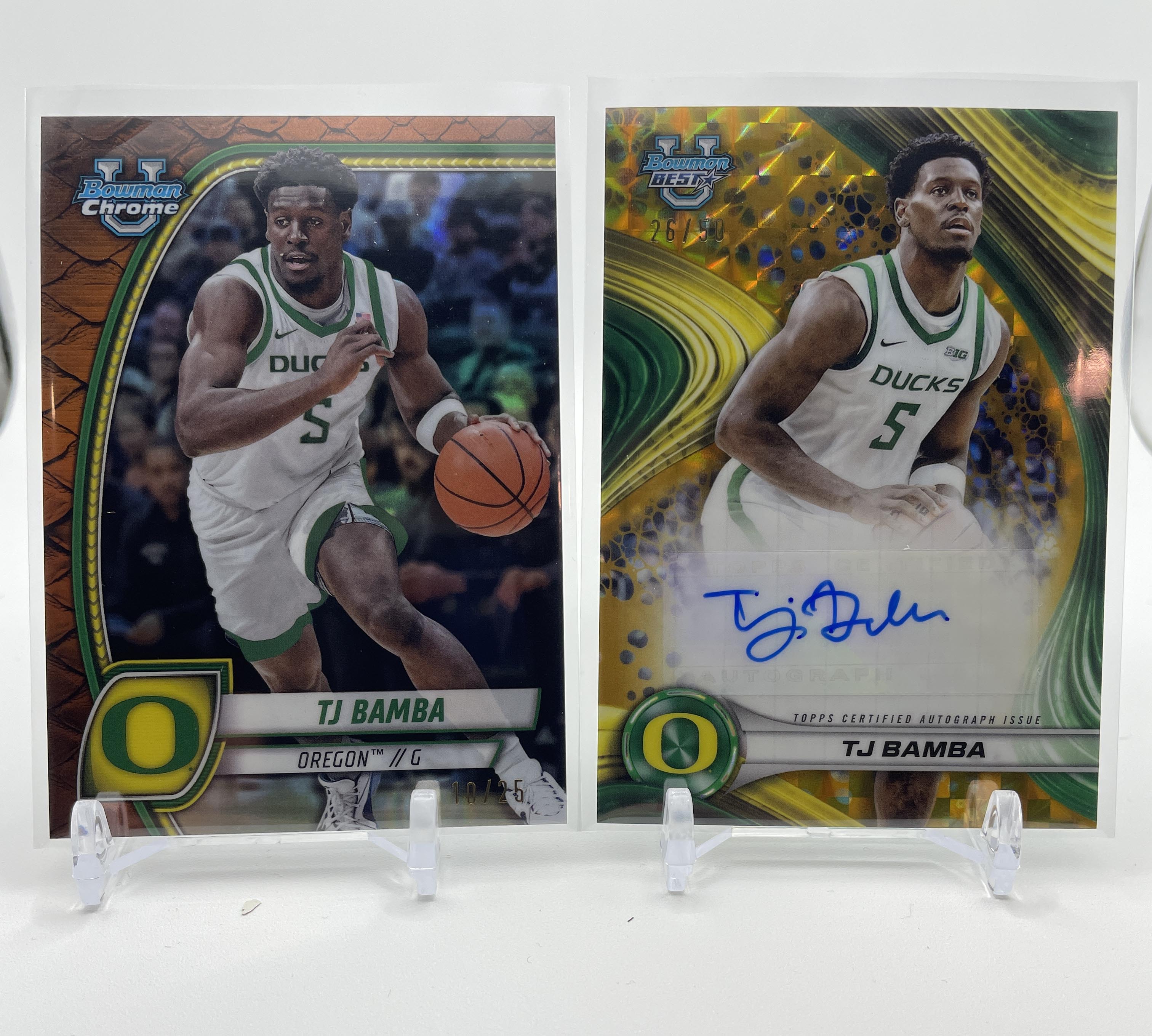 2024-25 Bowman U Chrome TJ Bamba Orange Reptilian /25 + Gold Refractor Auto /50