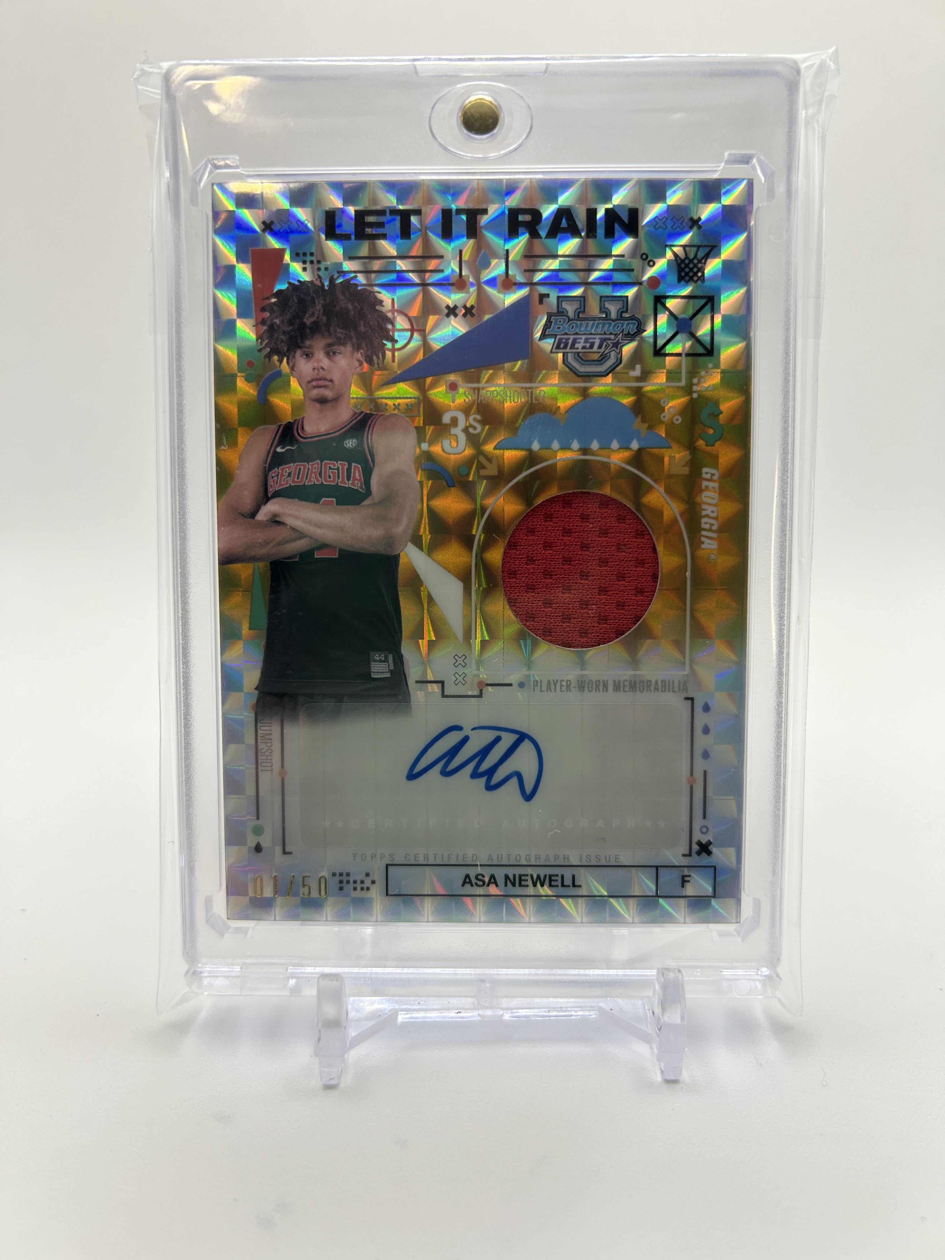 2024-25 Bowman University Best Asa Newell Let it Rain Gold Patch Rookie Auto /50