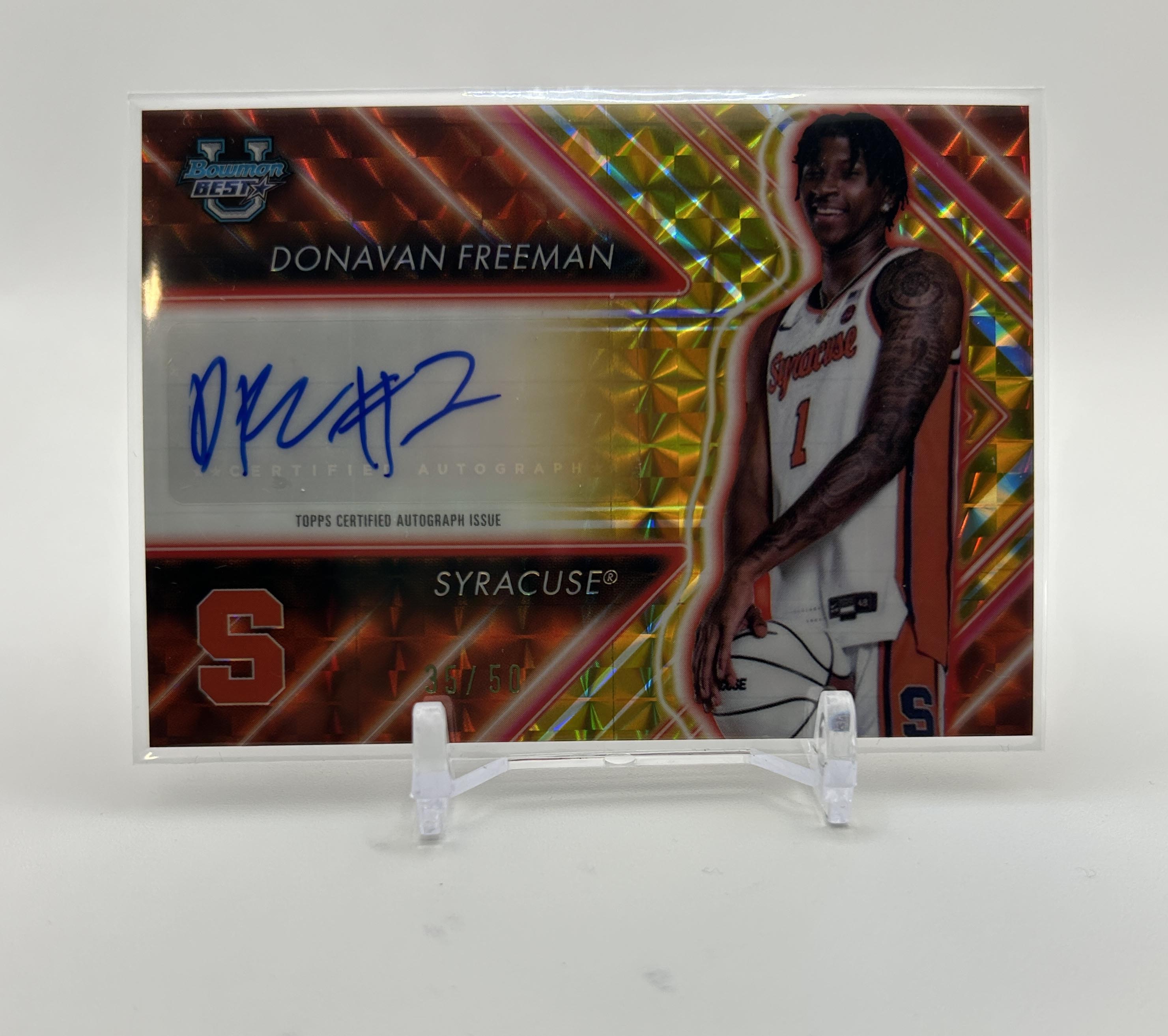 2024-25 Bowman University Best Donavan Freeman Possession Arrow Gold Auto /50