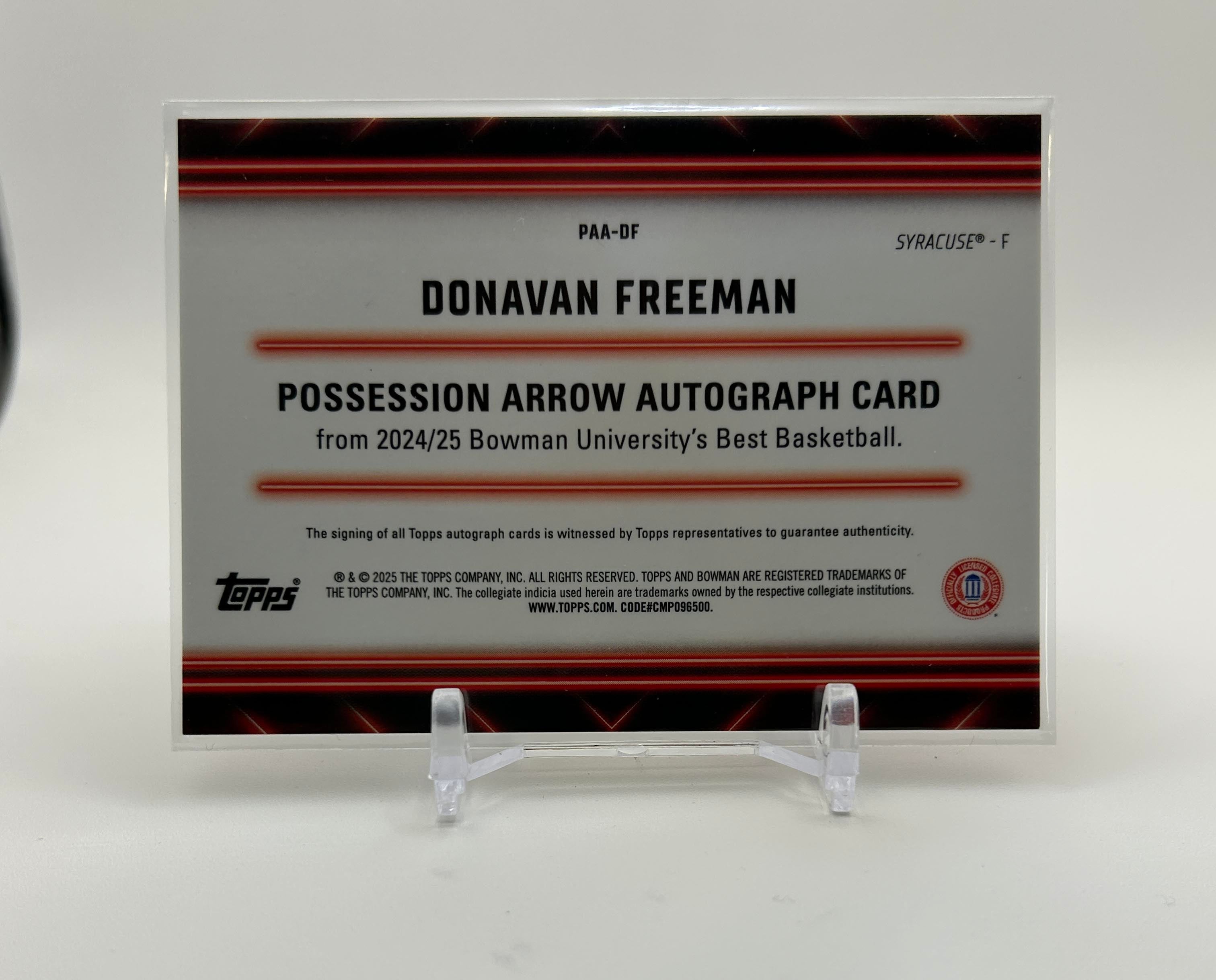 2024-25 Bowman University Best Donavan Freeman Possession Arrow Gold Auto /50