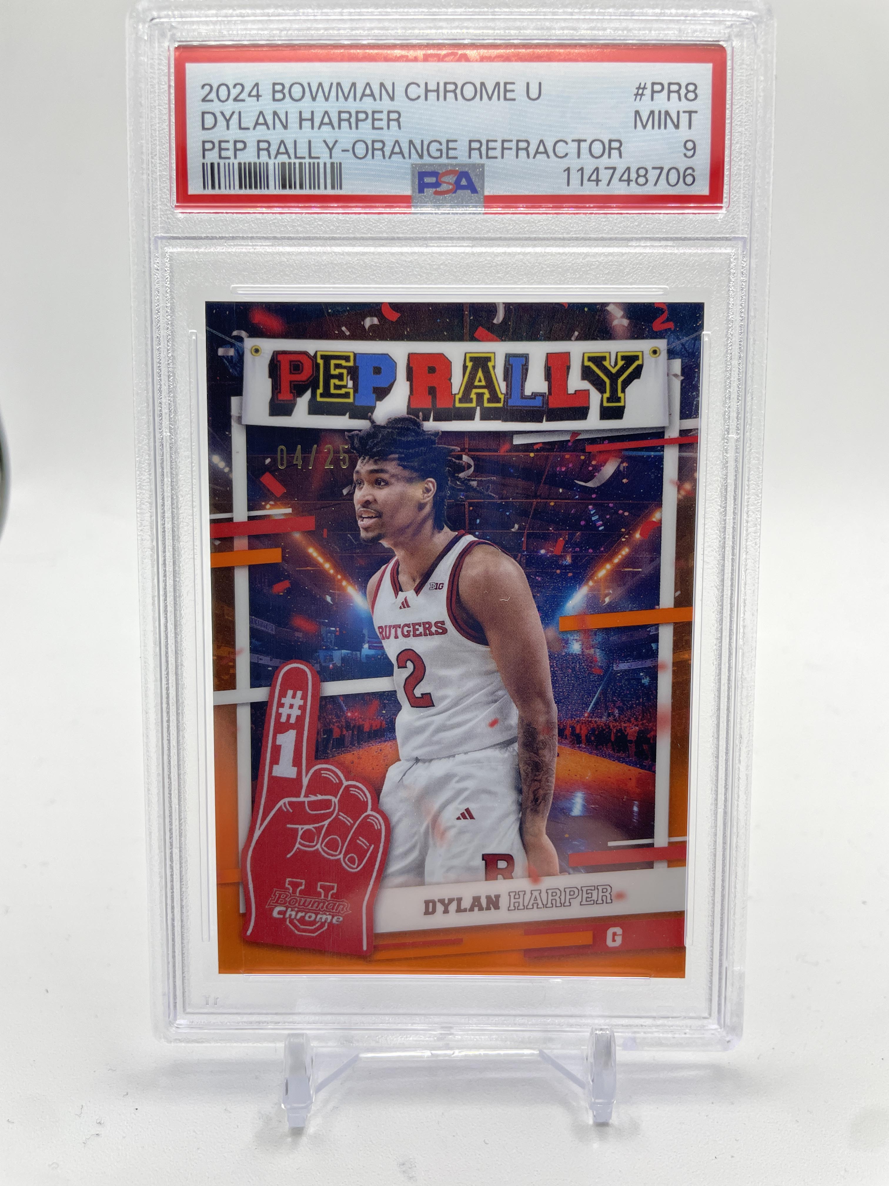 2024-25 Bowman University Best Dylan Harper Pep Rally Orange Refractor /25 PSA 9