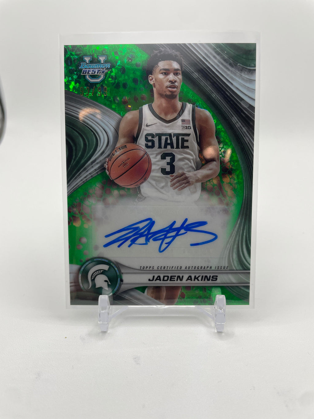 2024-25 Bowman University Best Jaden Akins Green Diamond Refractor Auto /99