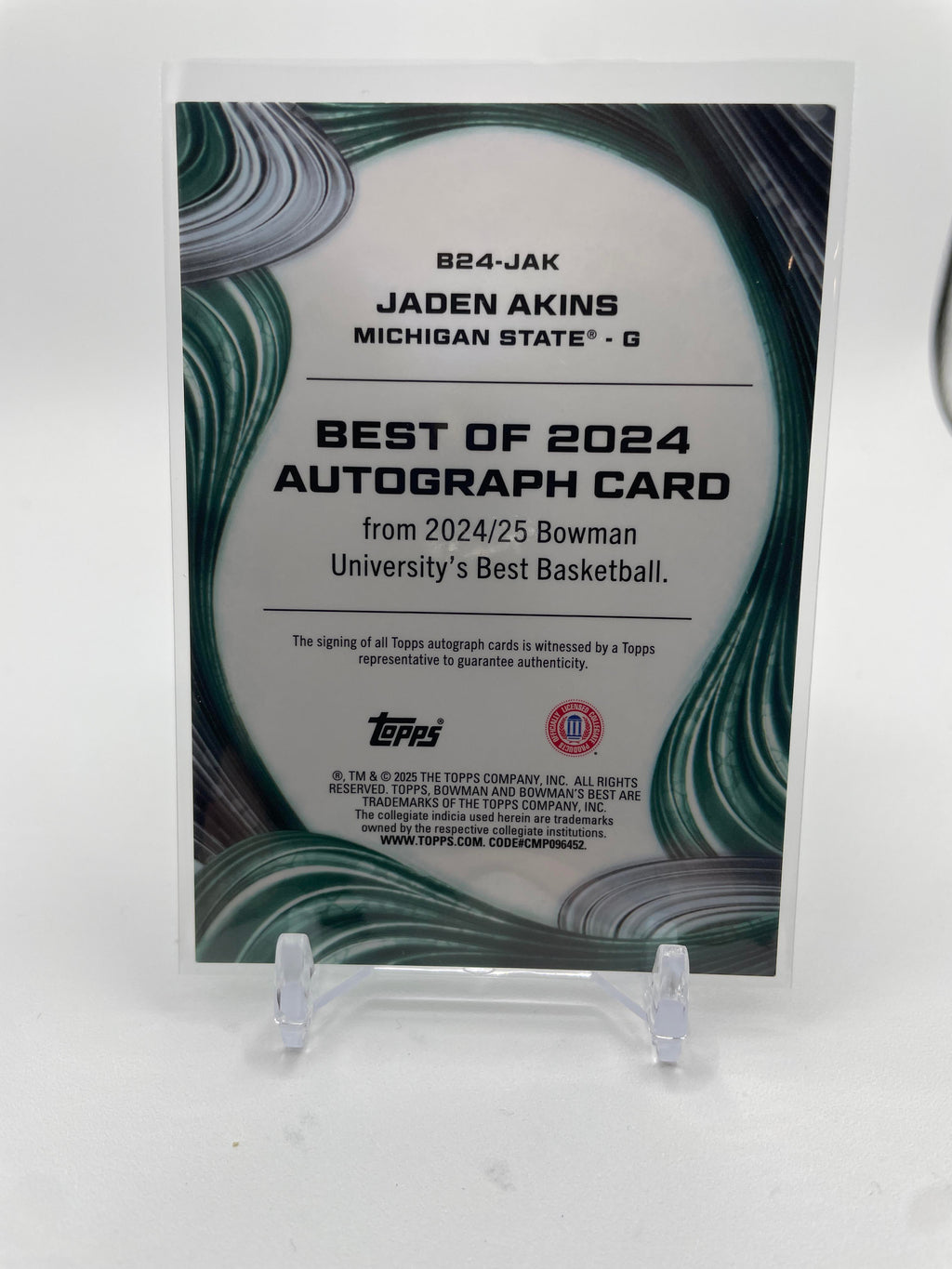 2024-25 Bowman University Best Jaden Akins Green Diamond Refractor Auto /99
