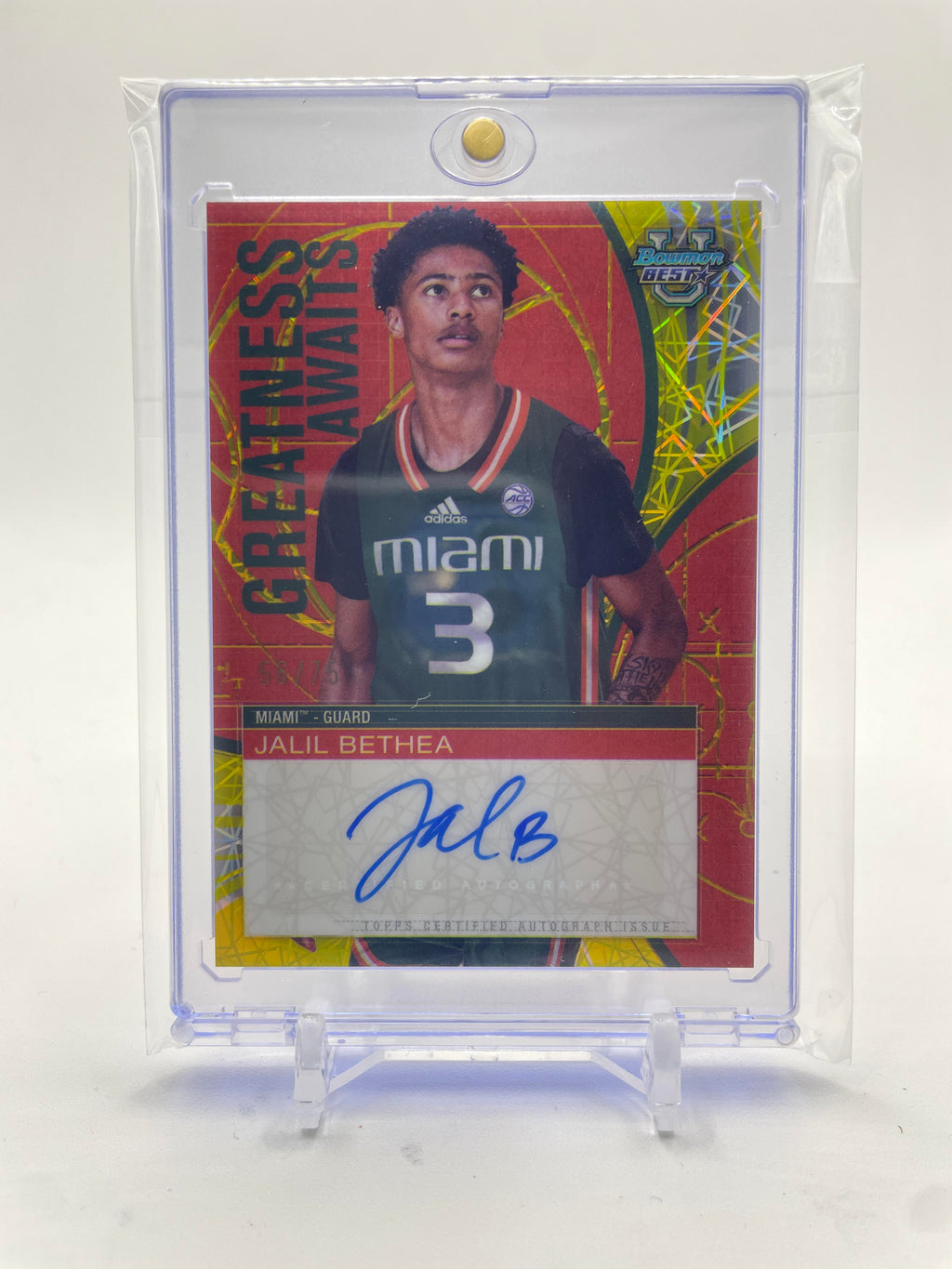 2024-25 Bowman University Best Jalil Bethea Greatness Awaits Yellow Auto /75