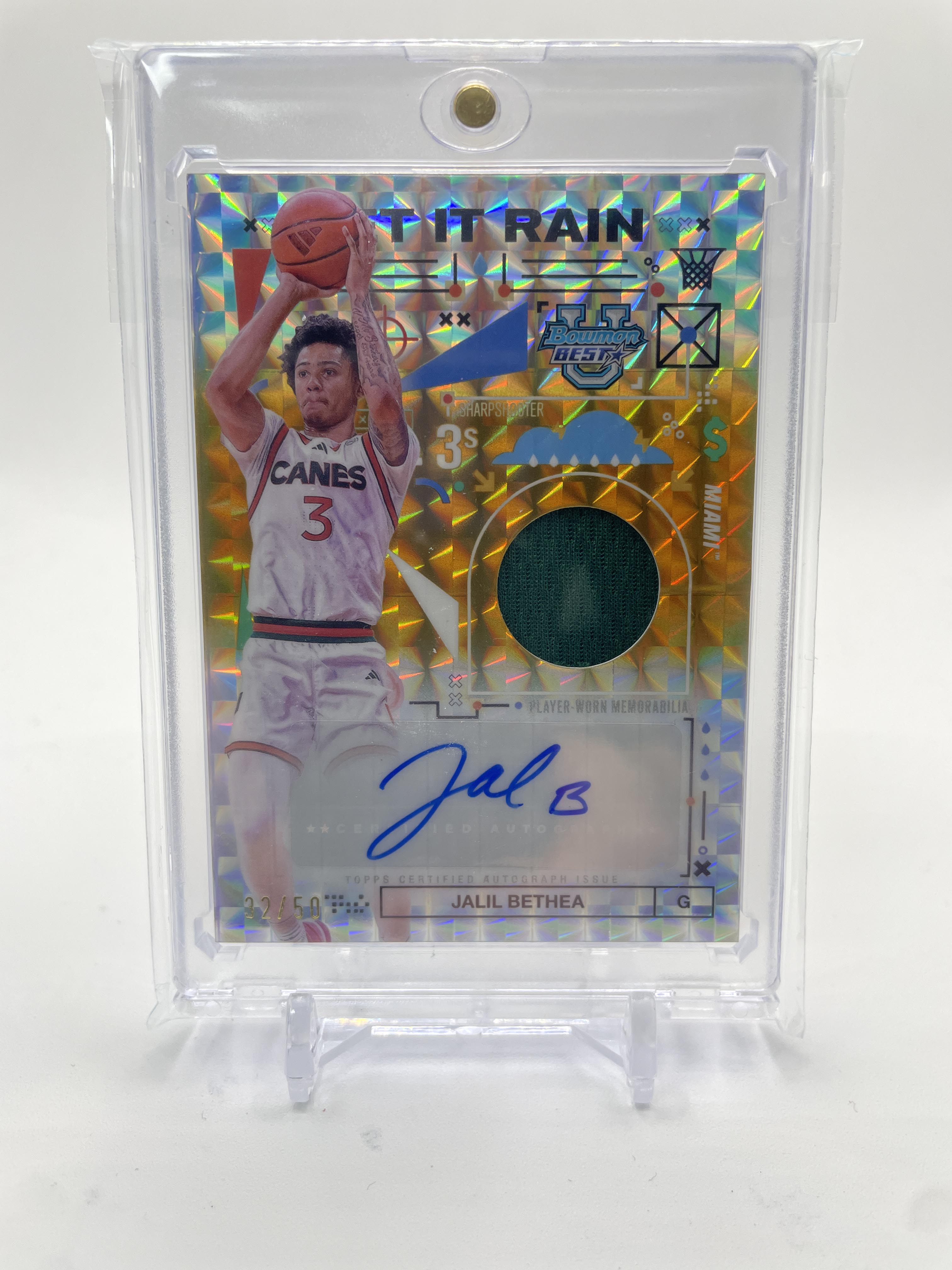 2024-25 Bowman University Best Jalil Bethea Let It Rain Gold Patch Auto /50