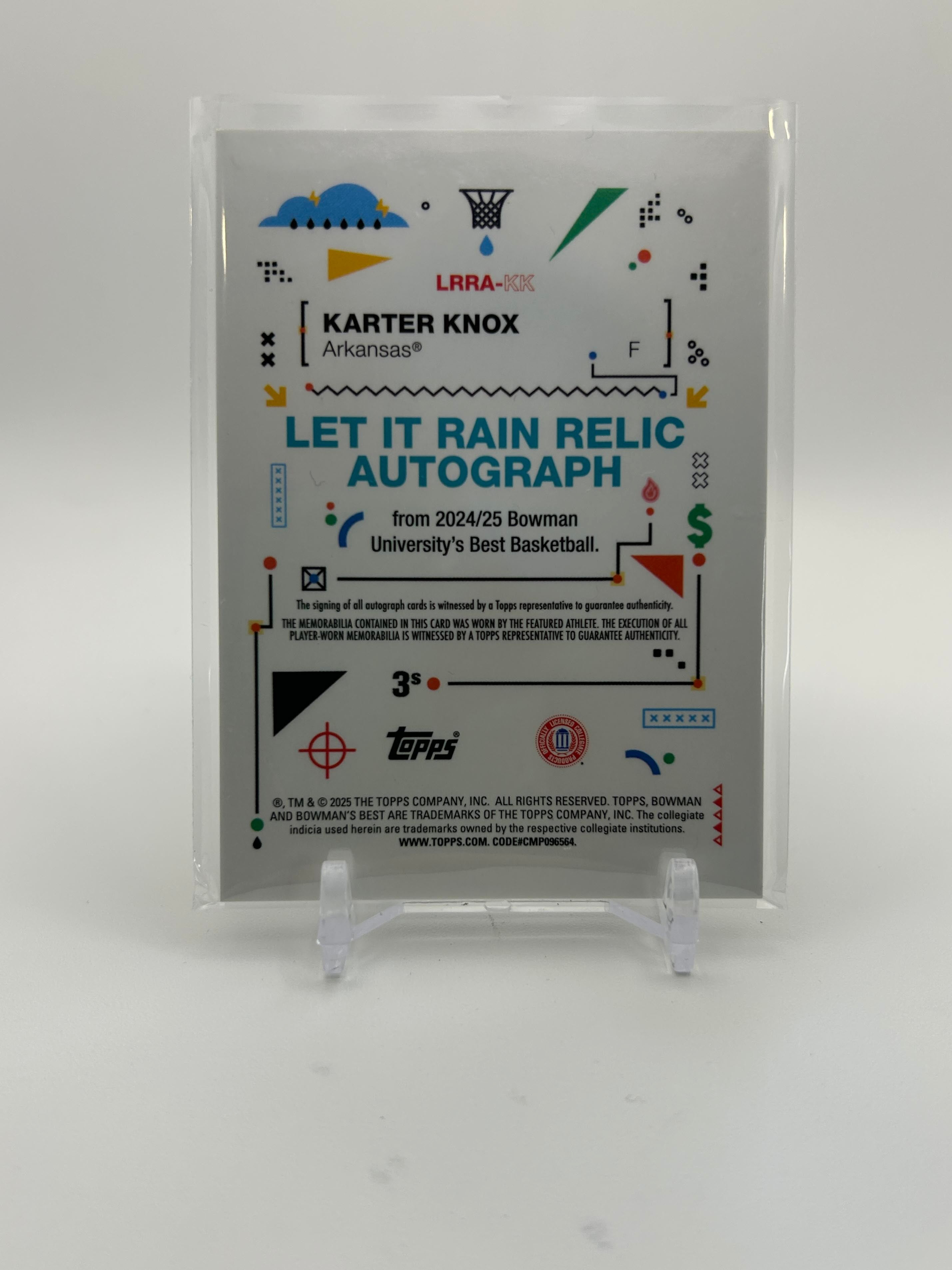 2024-25 Bowman University Best Karter Knox Let it Rain Gold Patch Auto /50