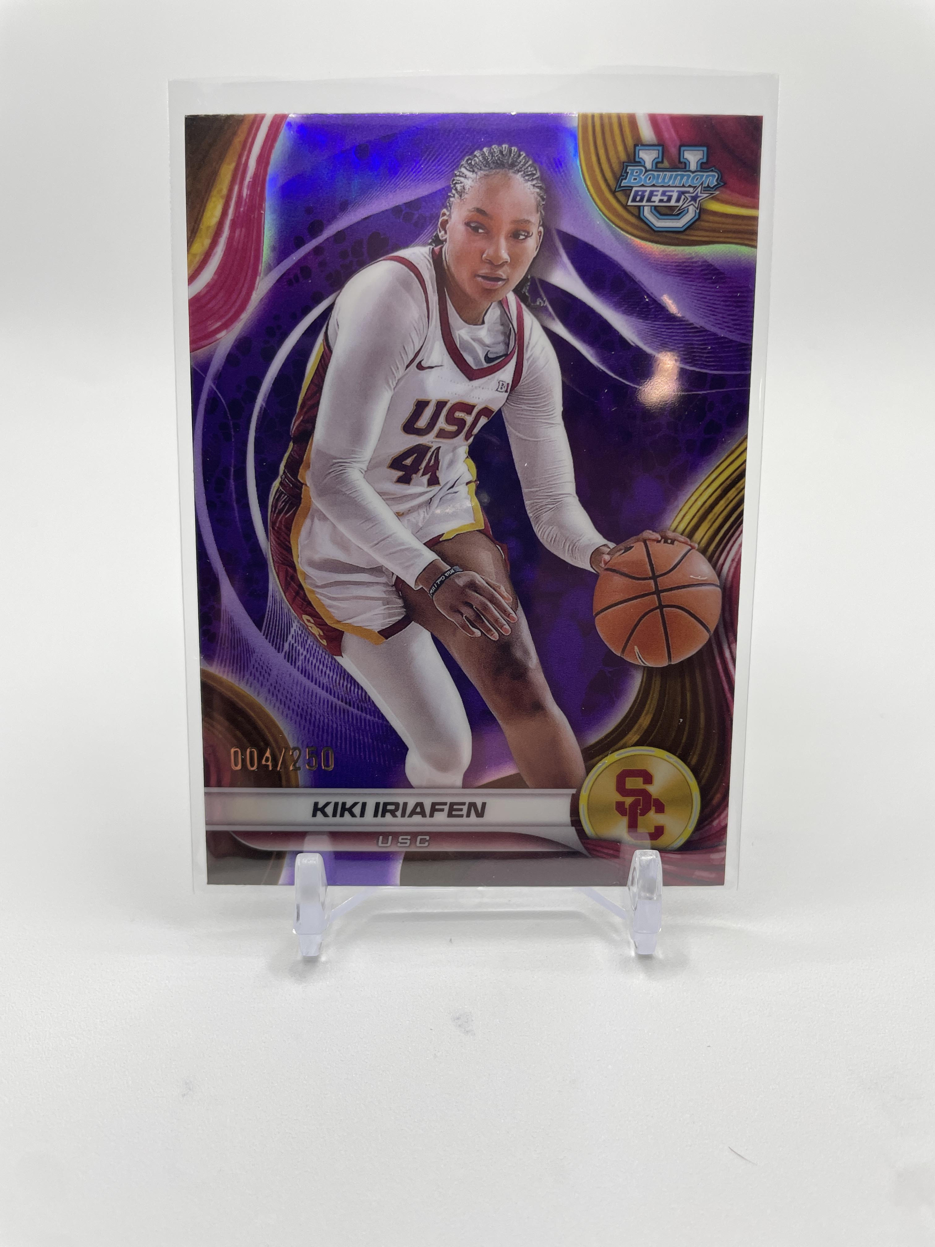 2024-25 Bowman University Best Kiki Iriafen Purple Refractor Rookie /250