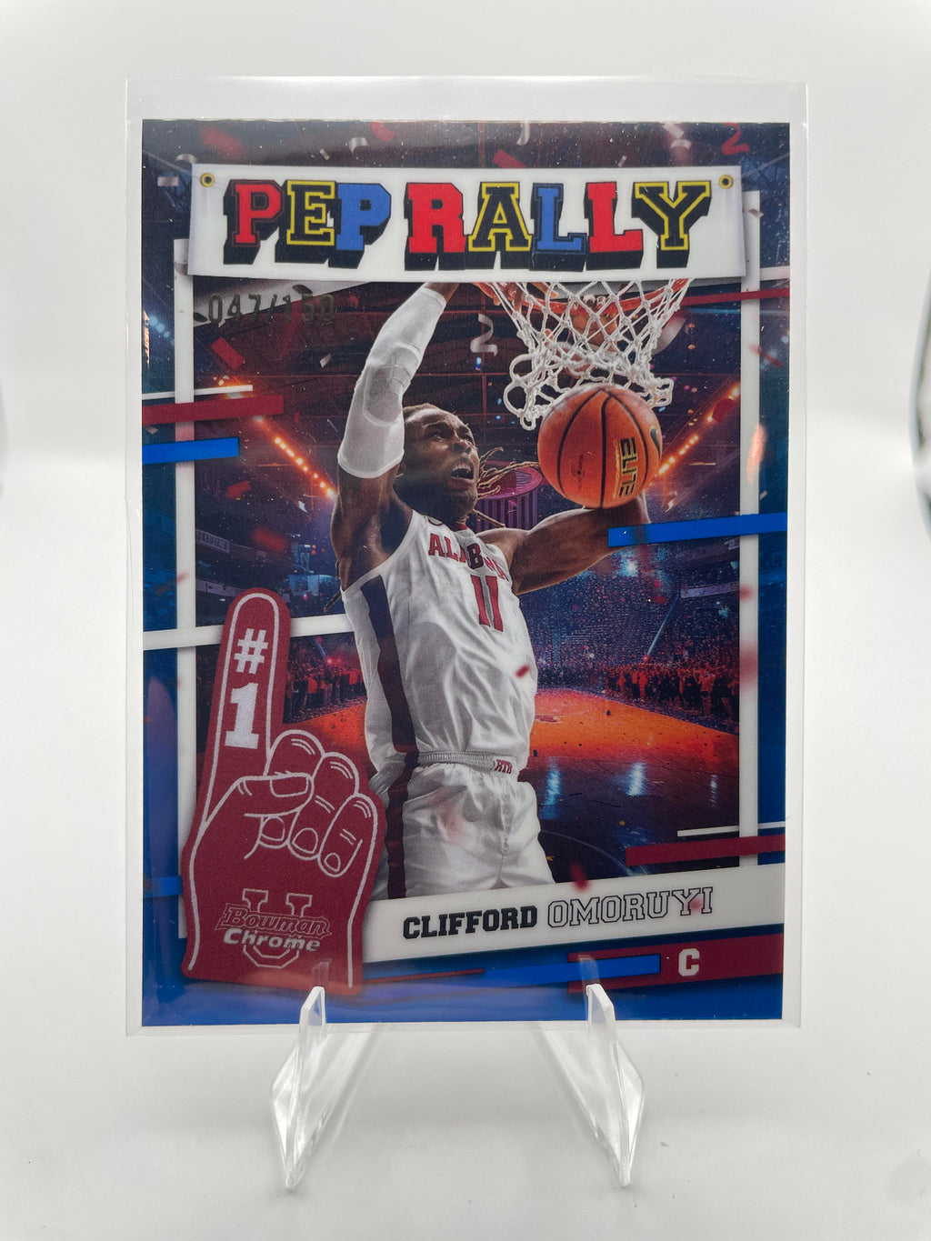 2024-25 Bowman University Chrome Clifford Omoruyi Pep Rally Blue Refractor /150