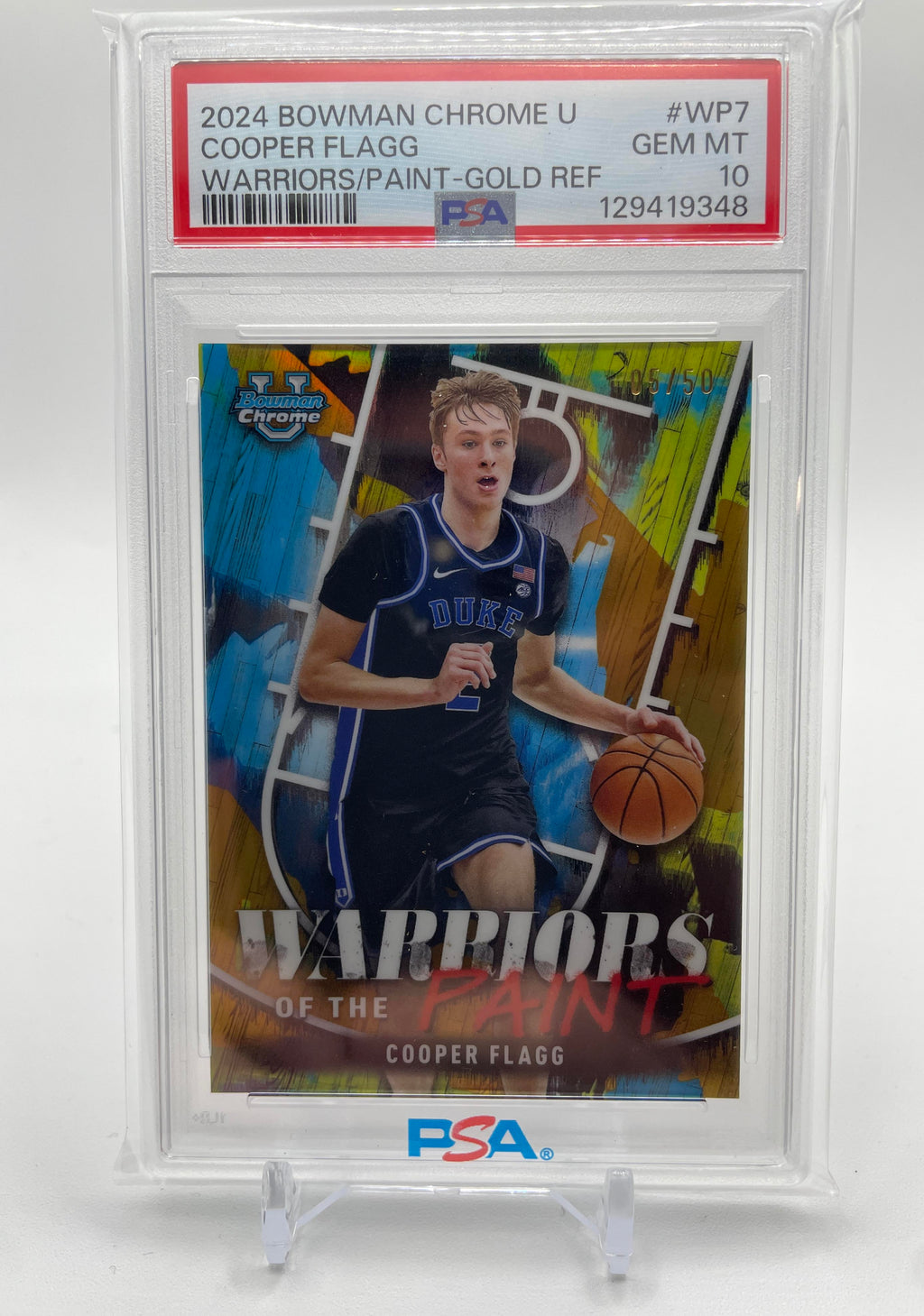 2024-25 Bowman University Chrome Cooper Flagg Warriors Gold Refractor /50 PSA 10