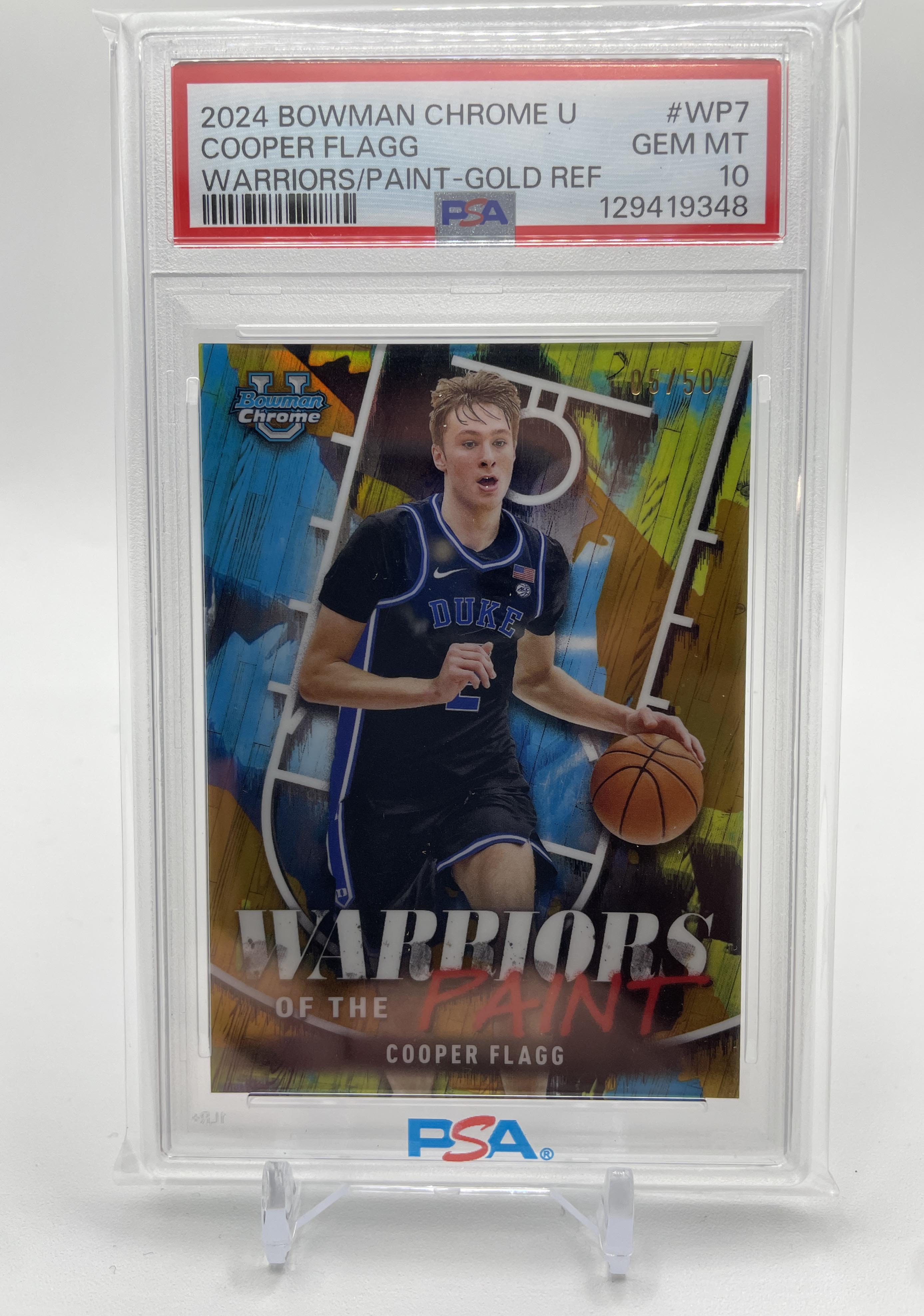 2024-25 Bowman University Chrome Cooper Flagg Warriors Gold Refractor /50 PSA 10