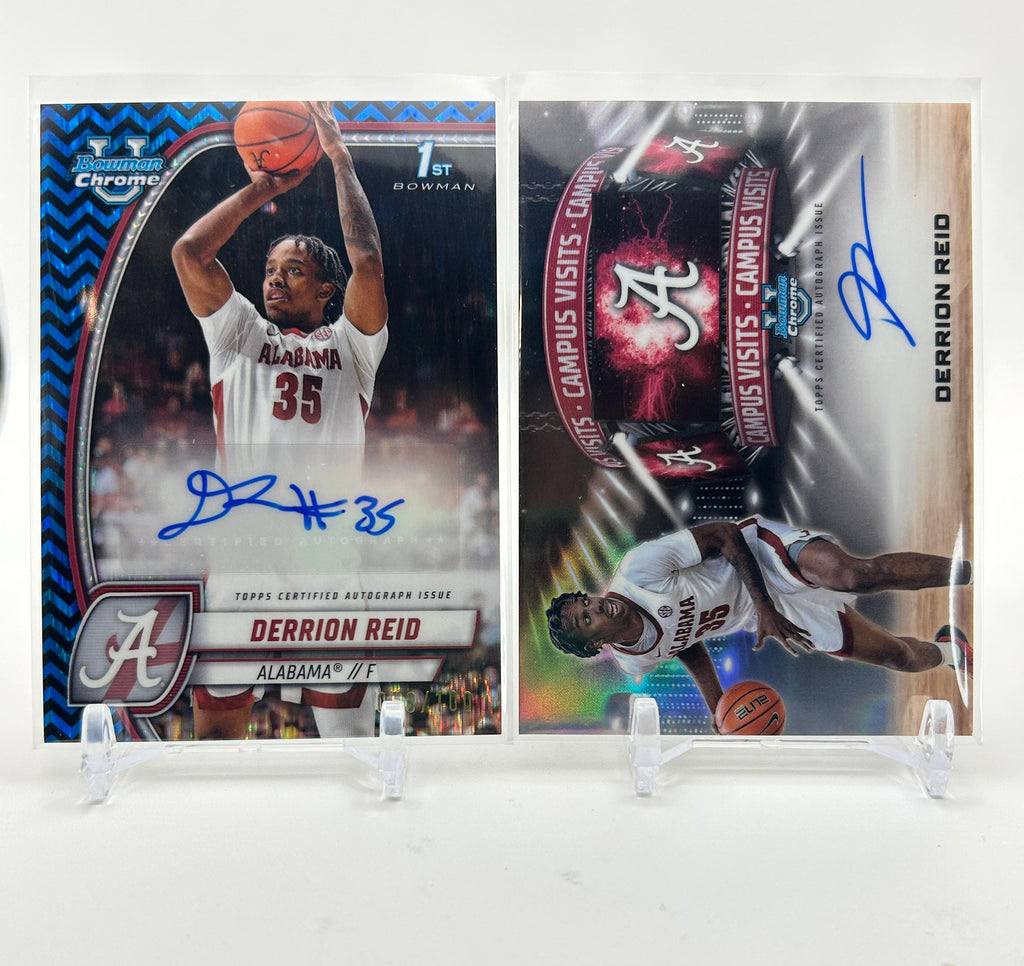 2024-25 Bowman University Chrome Derrion Reid Blue Auto /150 + Campus Visit Auto