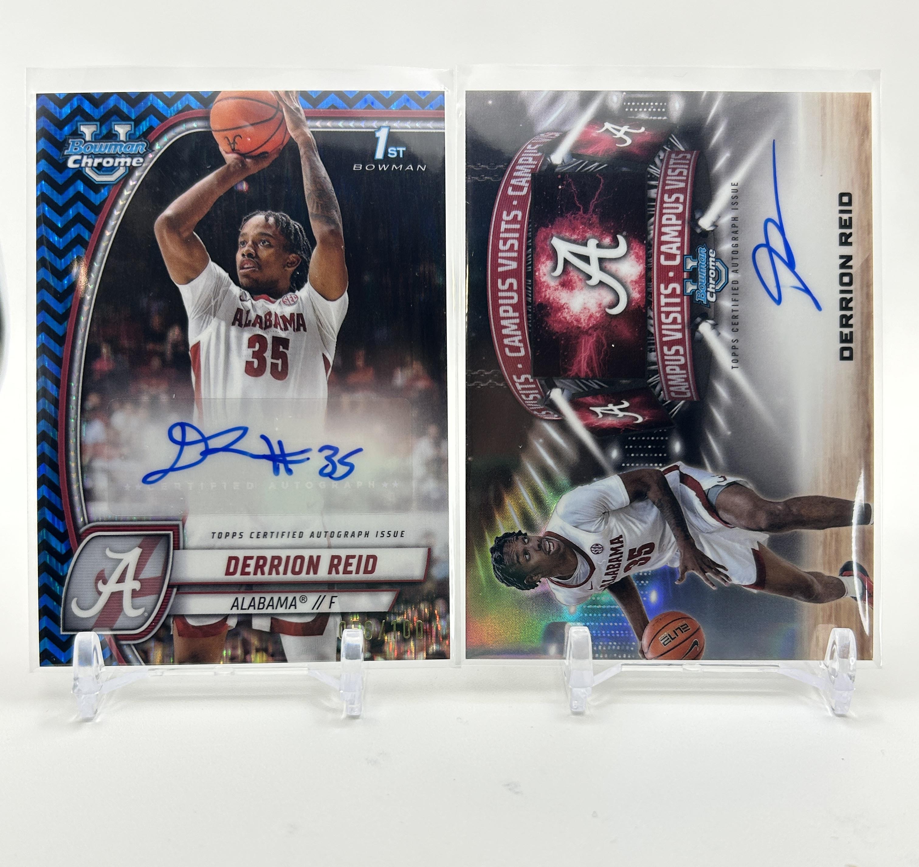 2024-25 Bowman University Chrome Derrion Reid Blue Auto /150 + Campus Visit Auto
