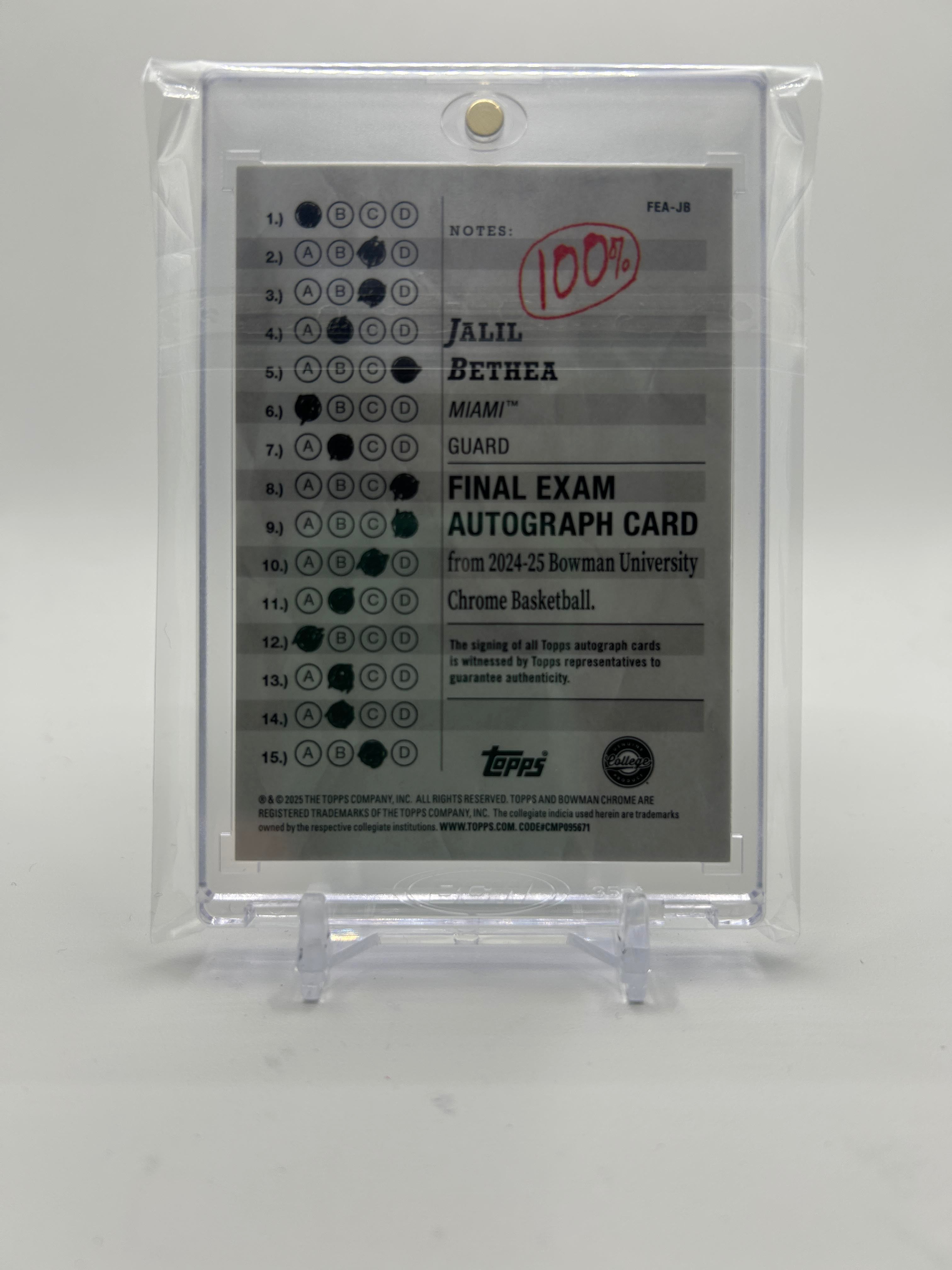 2024-25 Bowman University Chrome Jalil Bethea Final Exam On-Card Auto SP