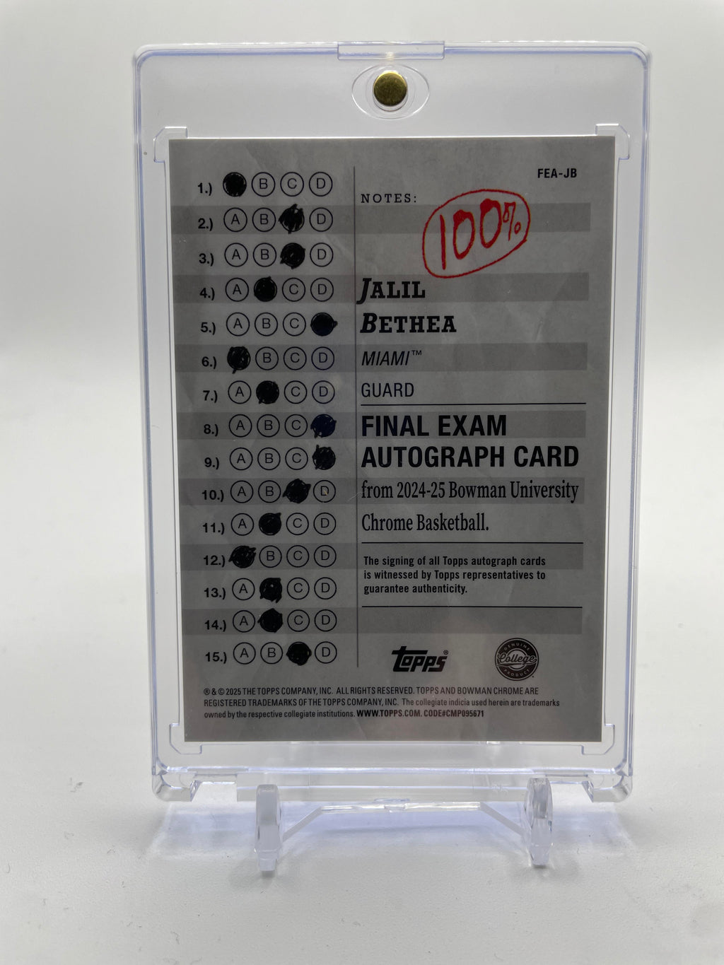 2024-25 Bowman University Chrome Jalil Bethea Final Exam On-Card SP Auto #FEA-JB
