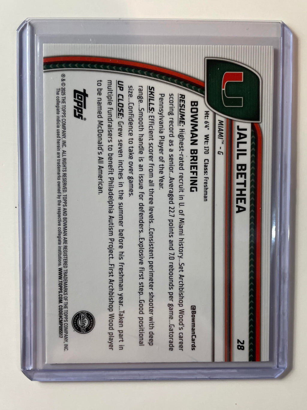 2024-25 Bowman University Chrome Jalil Bethea Purple Refractor /399 + Base (x7)