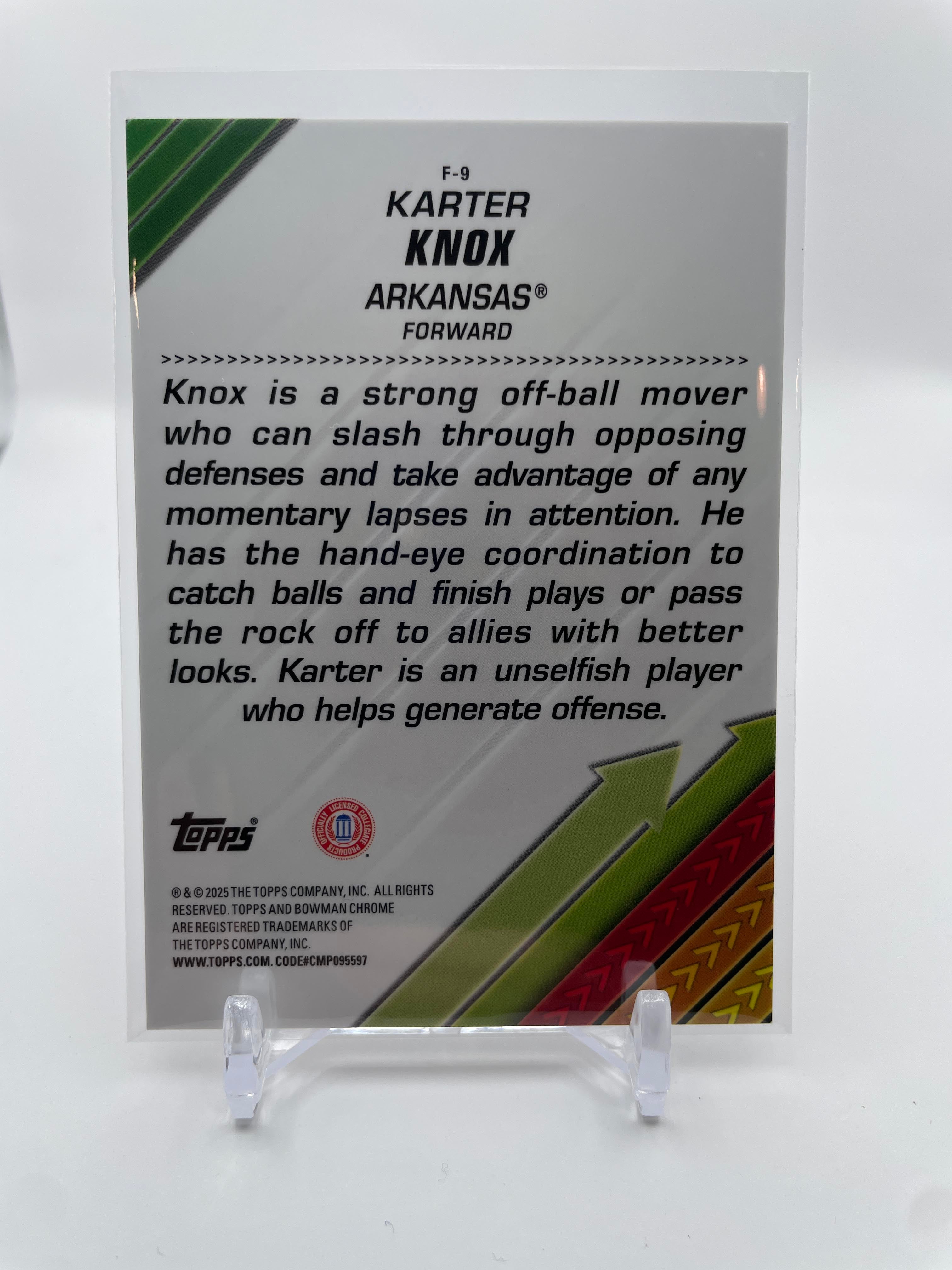 2024-25 Bowman University Chrome Karter Knox Facilitators Gold Refractor /50