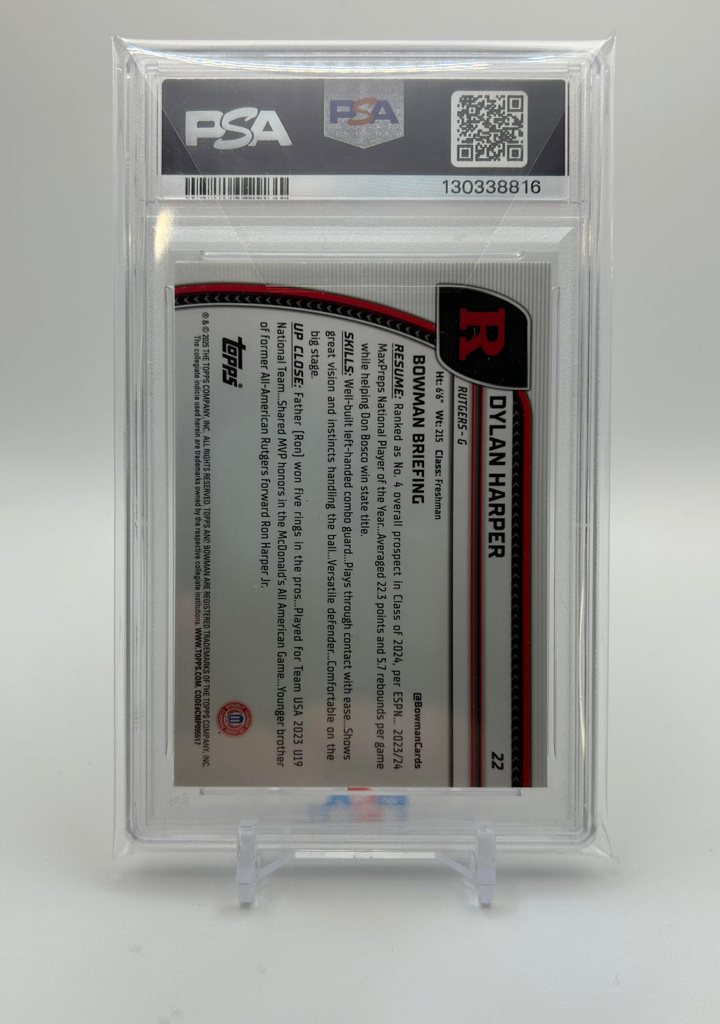 2024-25 Bowman University Sapphire Dylan Harper Rookie #22 PSA 9 Mint