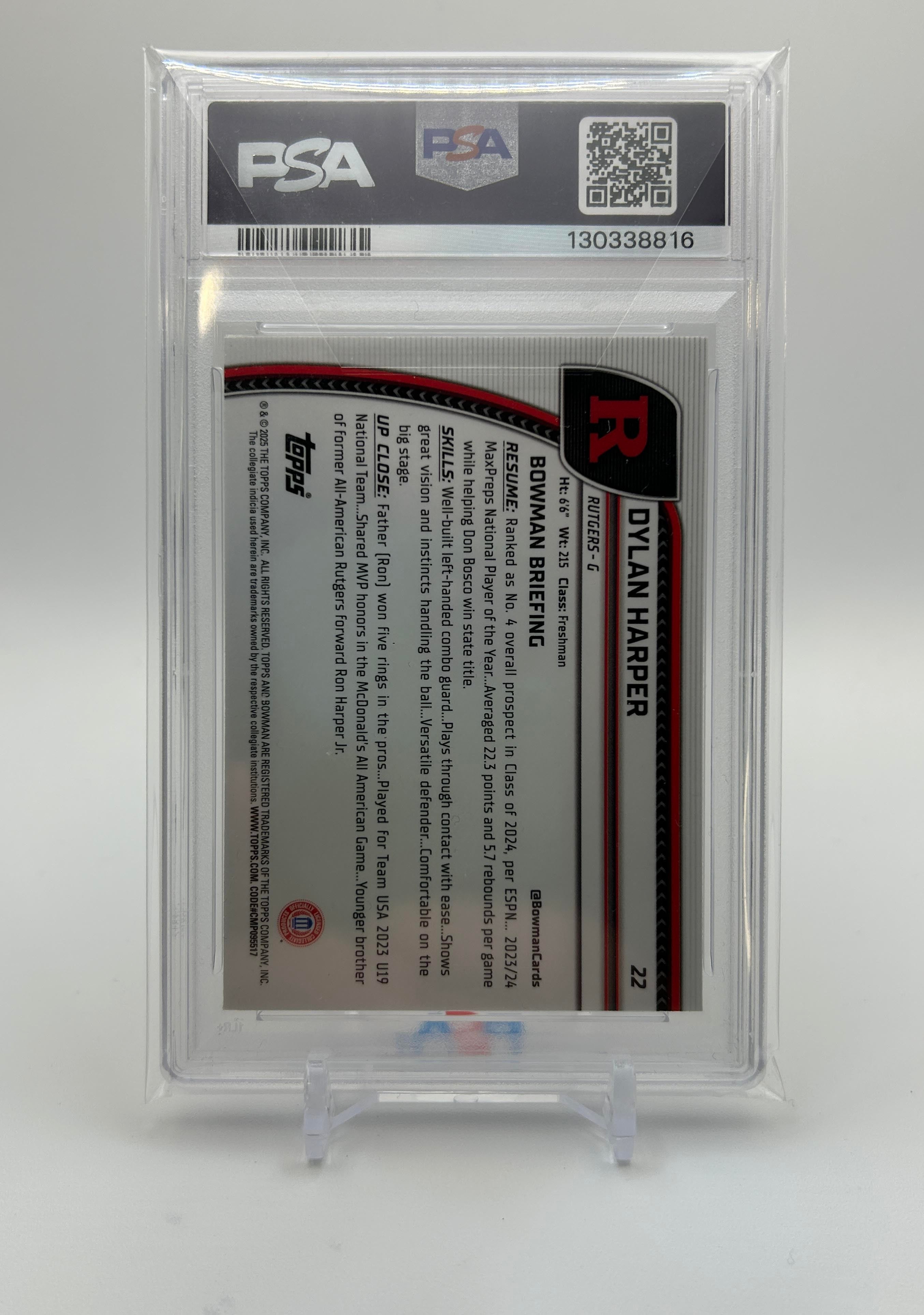 2024-25 Bowman University Sapphire Dylan Harper Rookie #22 PSA 9 Mint