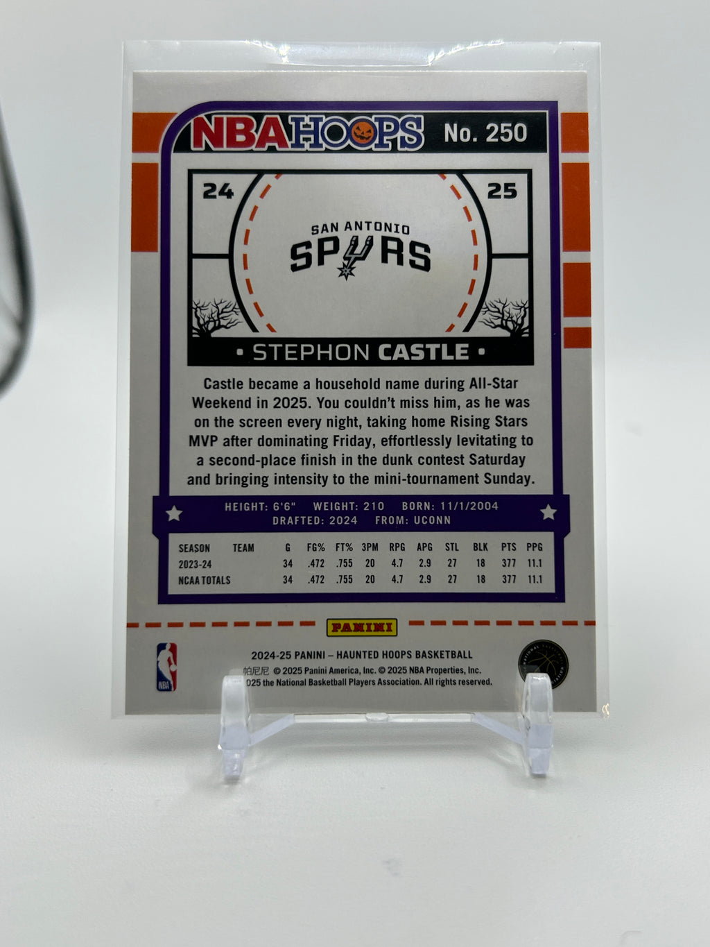 2024-25 Panini NBA Hoops Halloween Stephon Castle Orange Pumpkin Rookie