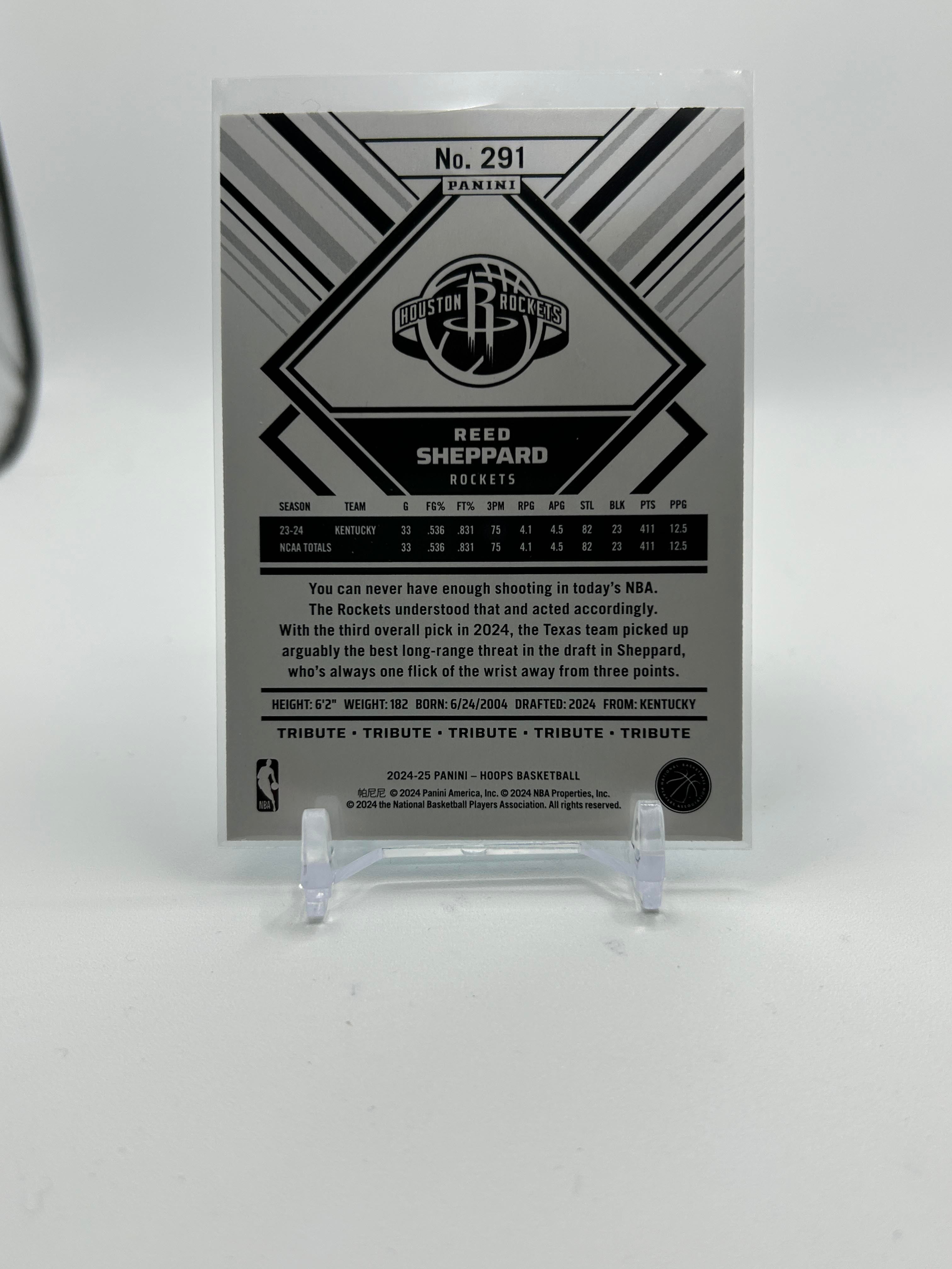 2024-25 Panini NBA Hoops Reed Sheppard Tribute Blue Rookie /175