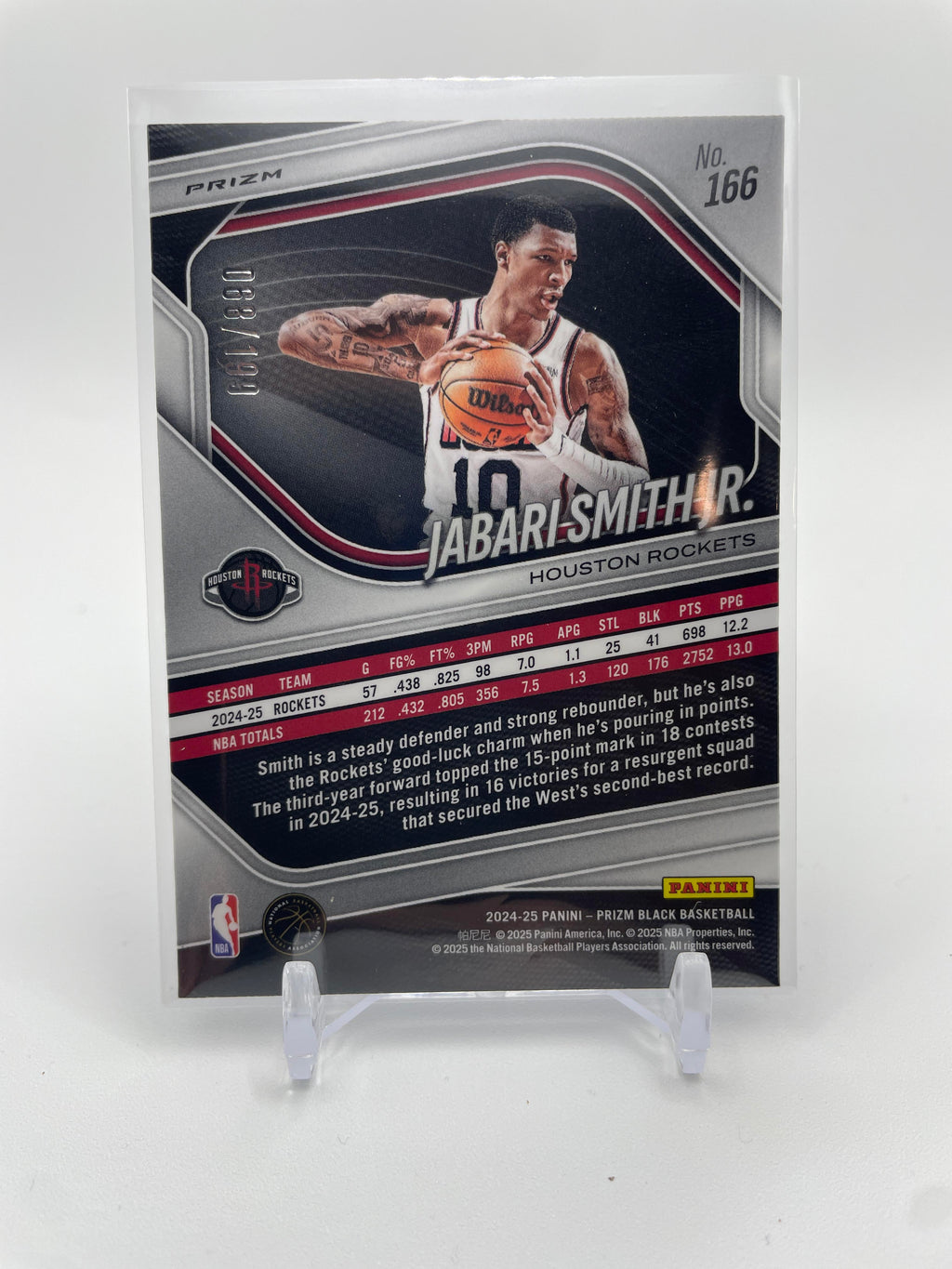 2024-25 Panini Prizm Black Jabari Smith Jr. Blue Prizm /199 + White Prizm /175