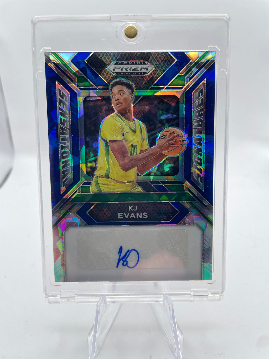 2024-25 Panini Prizm DP Kwame KJ Evans Sensational Blue Ice Prizm Auto /75