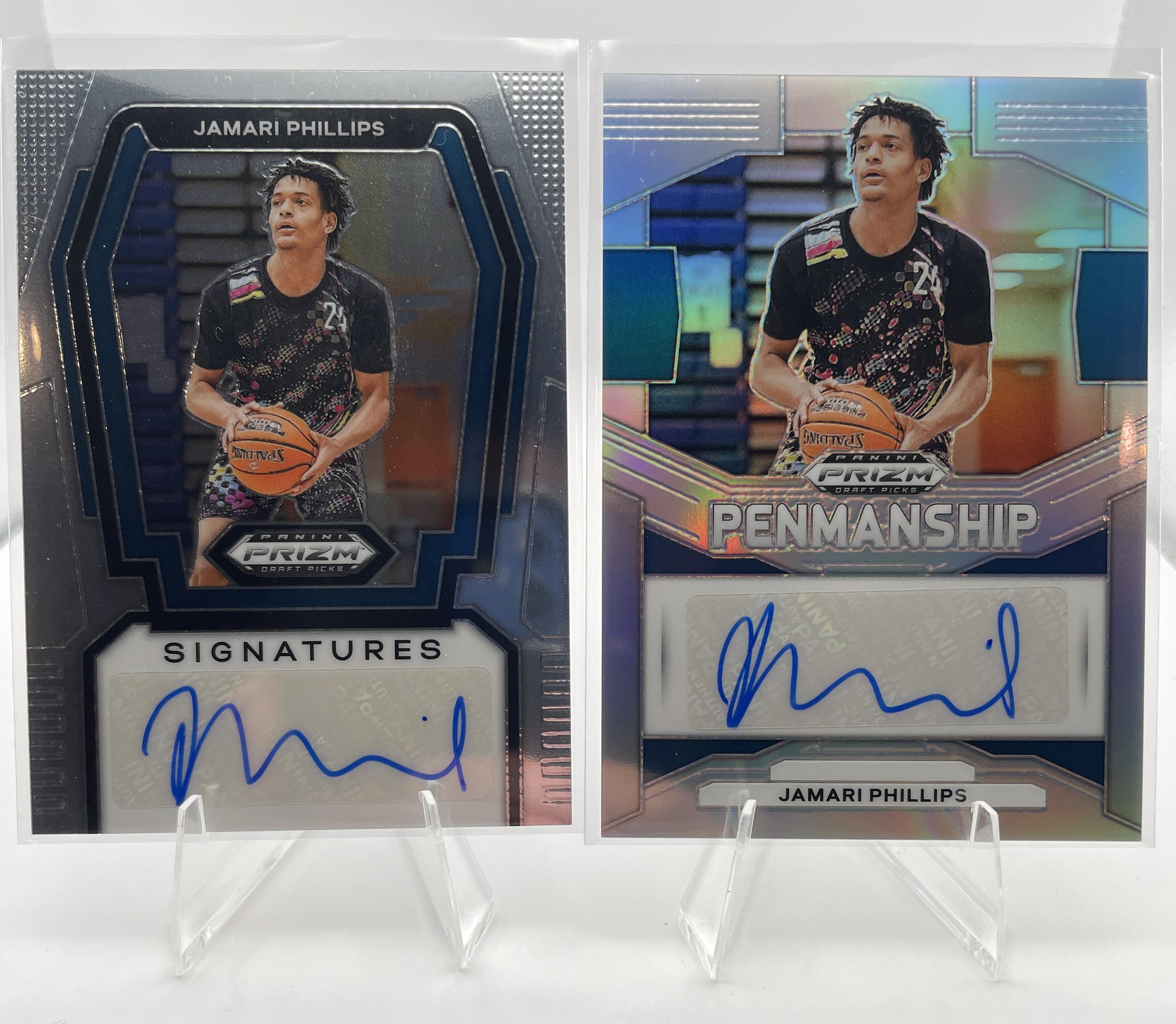 2024-25 Panini Prizm Draft Jamari Phillips Penmanship Silver Auto + Base Auto