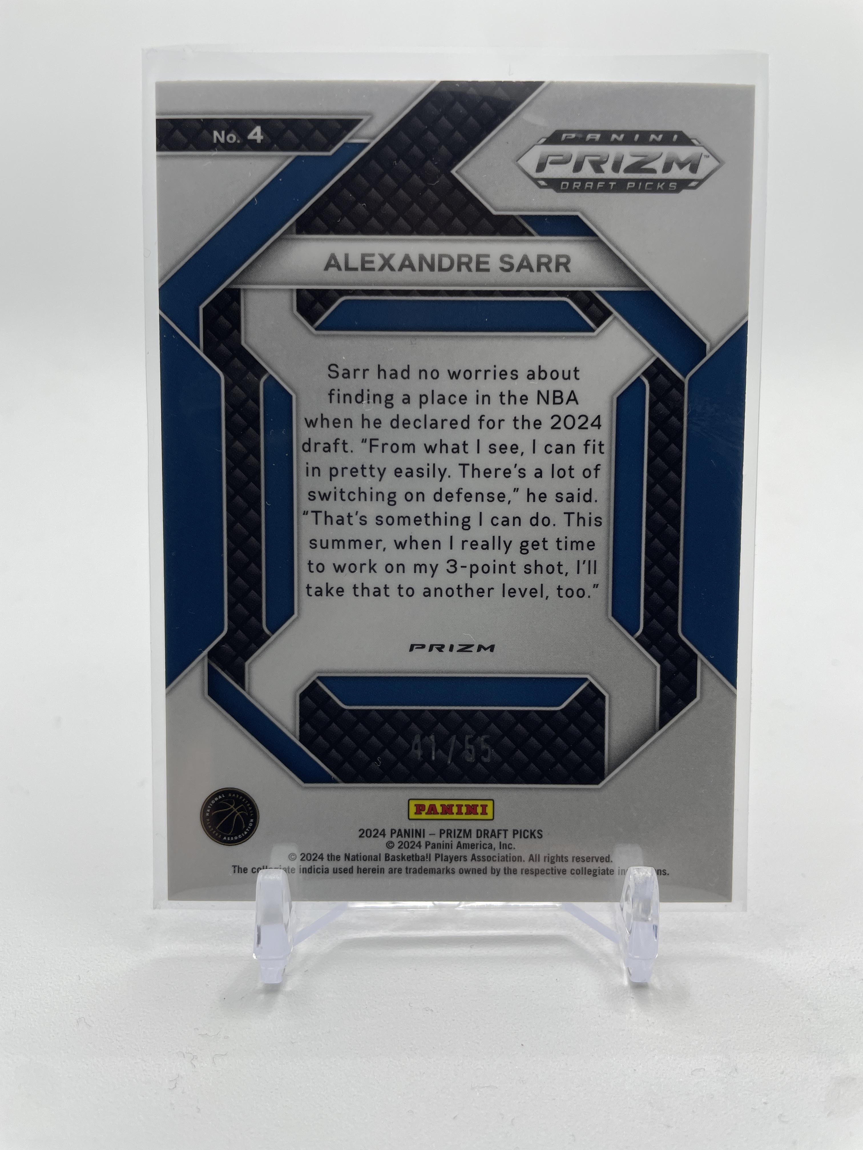 2024-25 Panini Prizm Draft Picks Alexandre Sarr New Recruits Purple Prizm RC /55