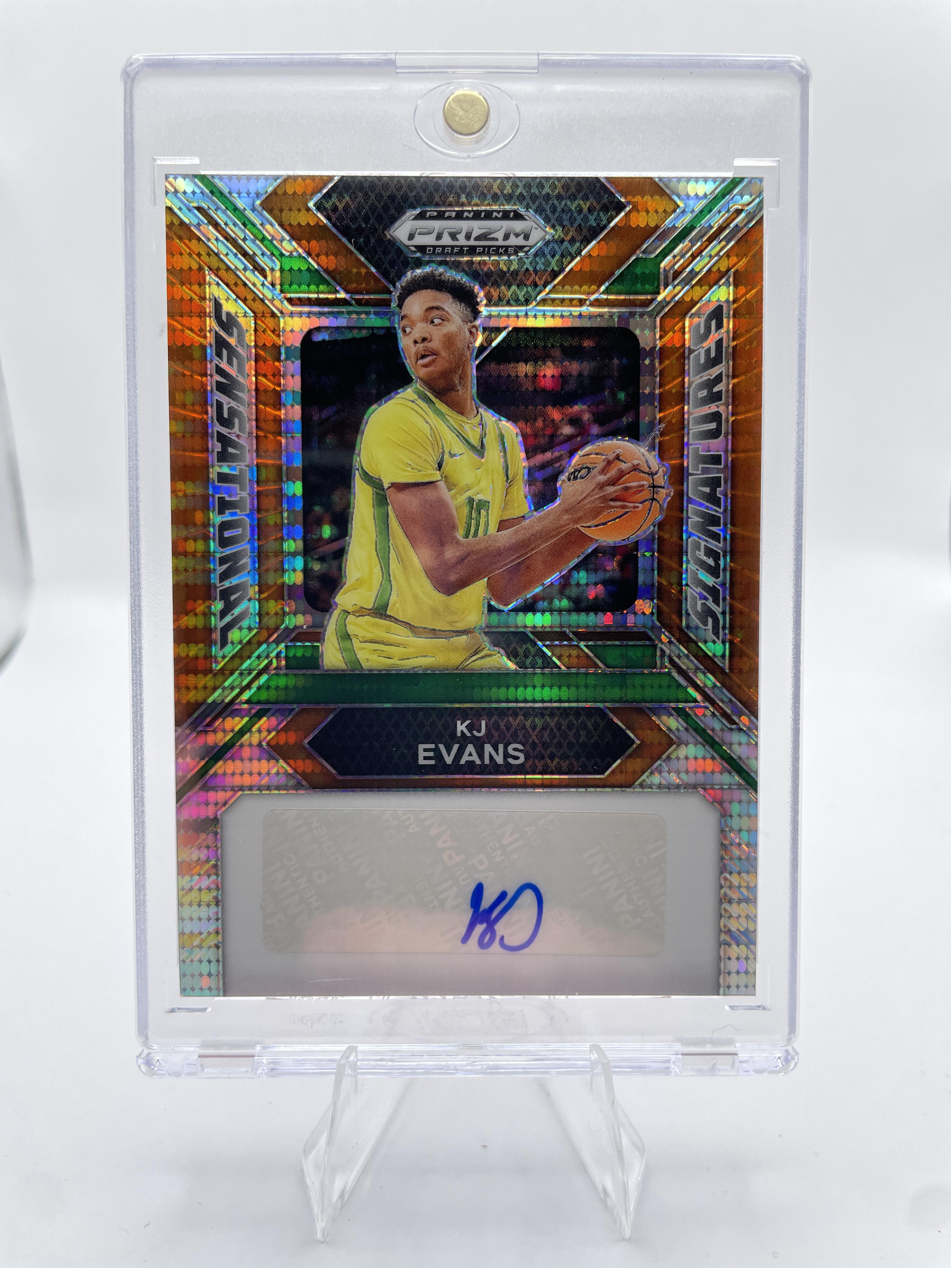 2024-25 Panini Prizm Draft Picks KJ Evans Sensational Orange Prizm Auto /49