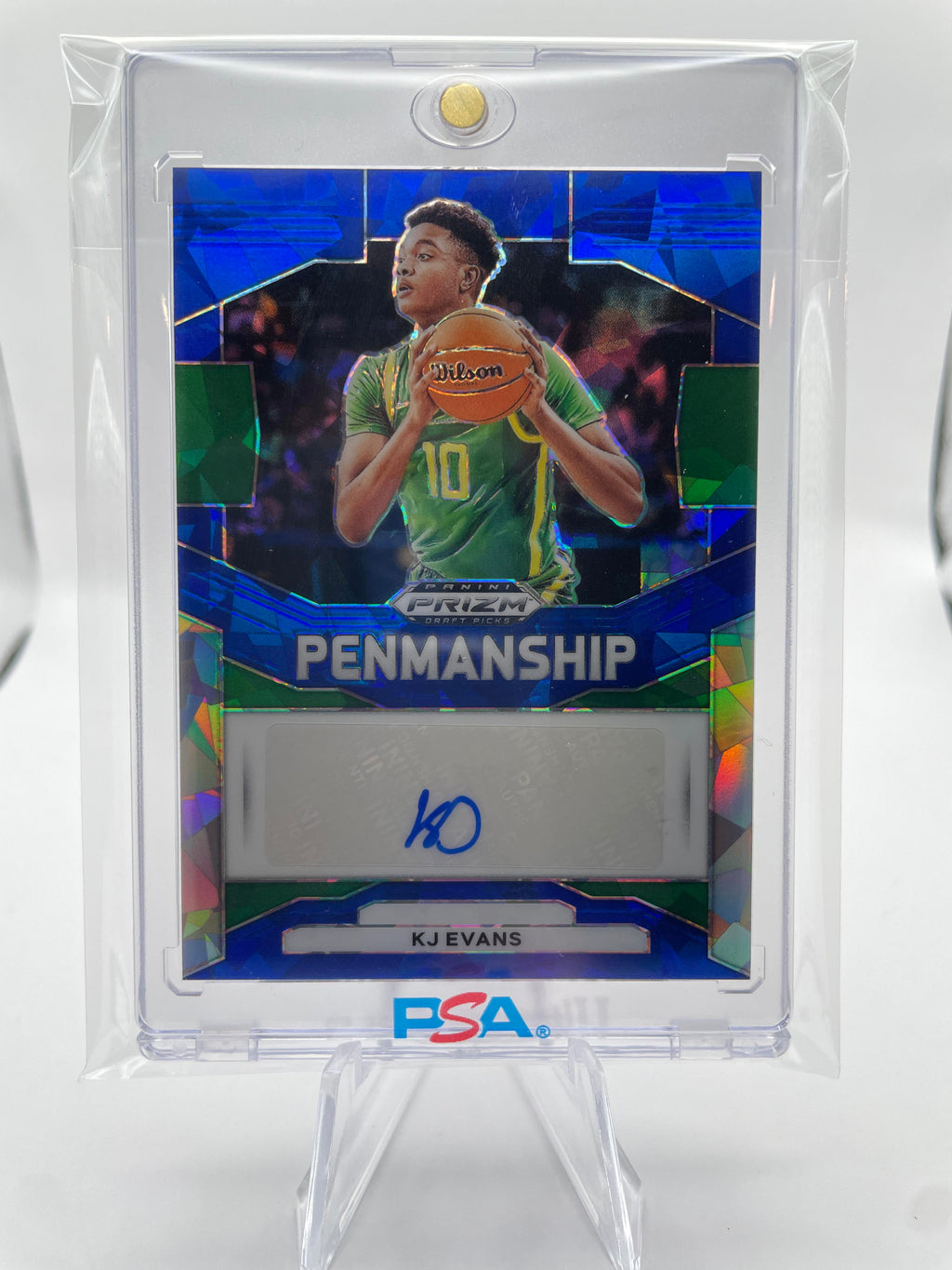2024-25 Panini Prizm Draft Picks Kwame KJ Evans Penmanship Blue Ice Auto /75