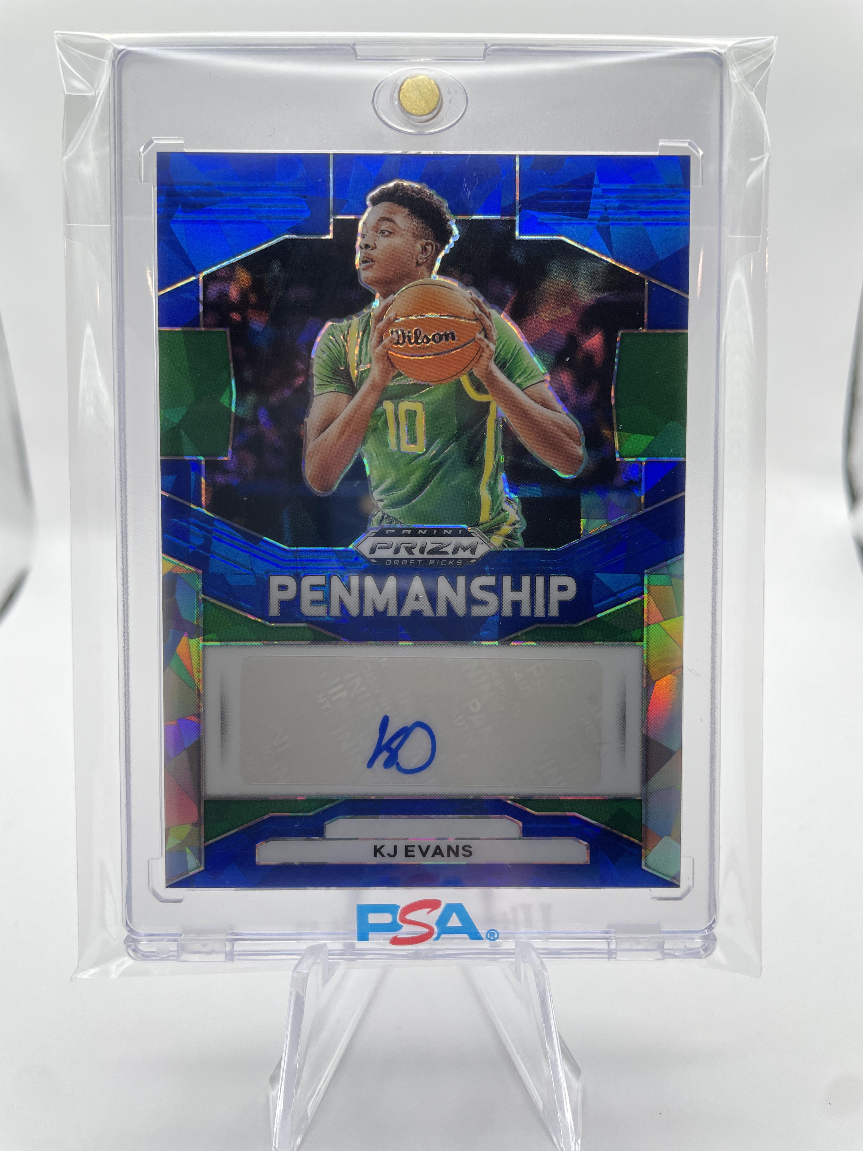 2024-25 Panini Prizm Draft Picks Kwame KJ Evans Penmanship Blue Ice Auto /75