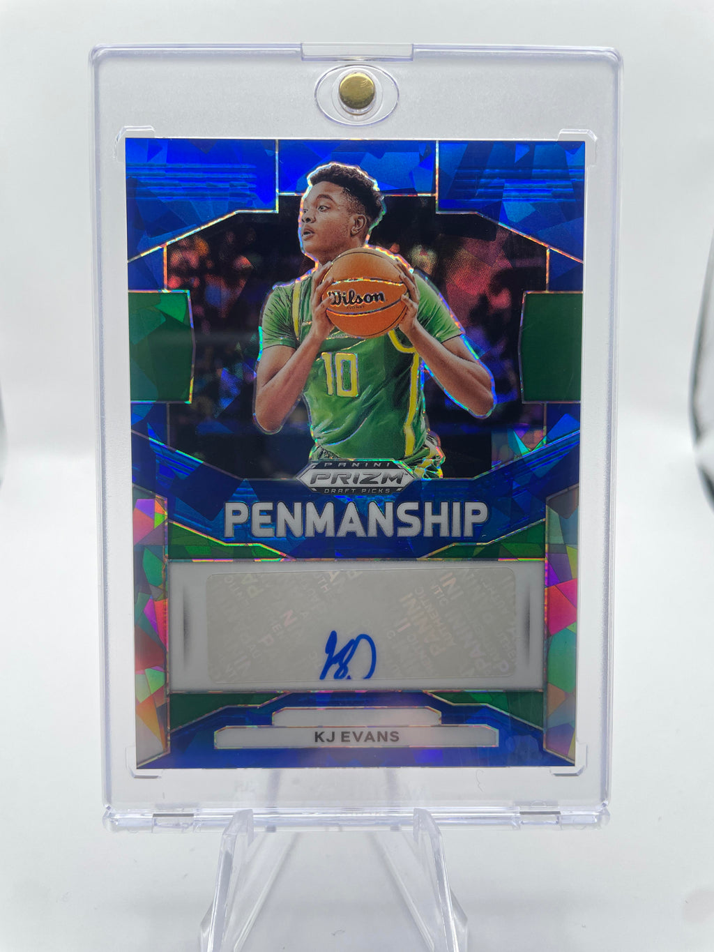 2024-25 Panini Prizm Draft Picks Kwame KJ Evans Penmanship Blue Ice Auto /75