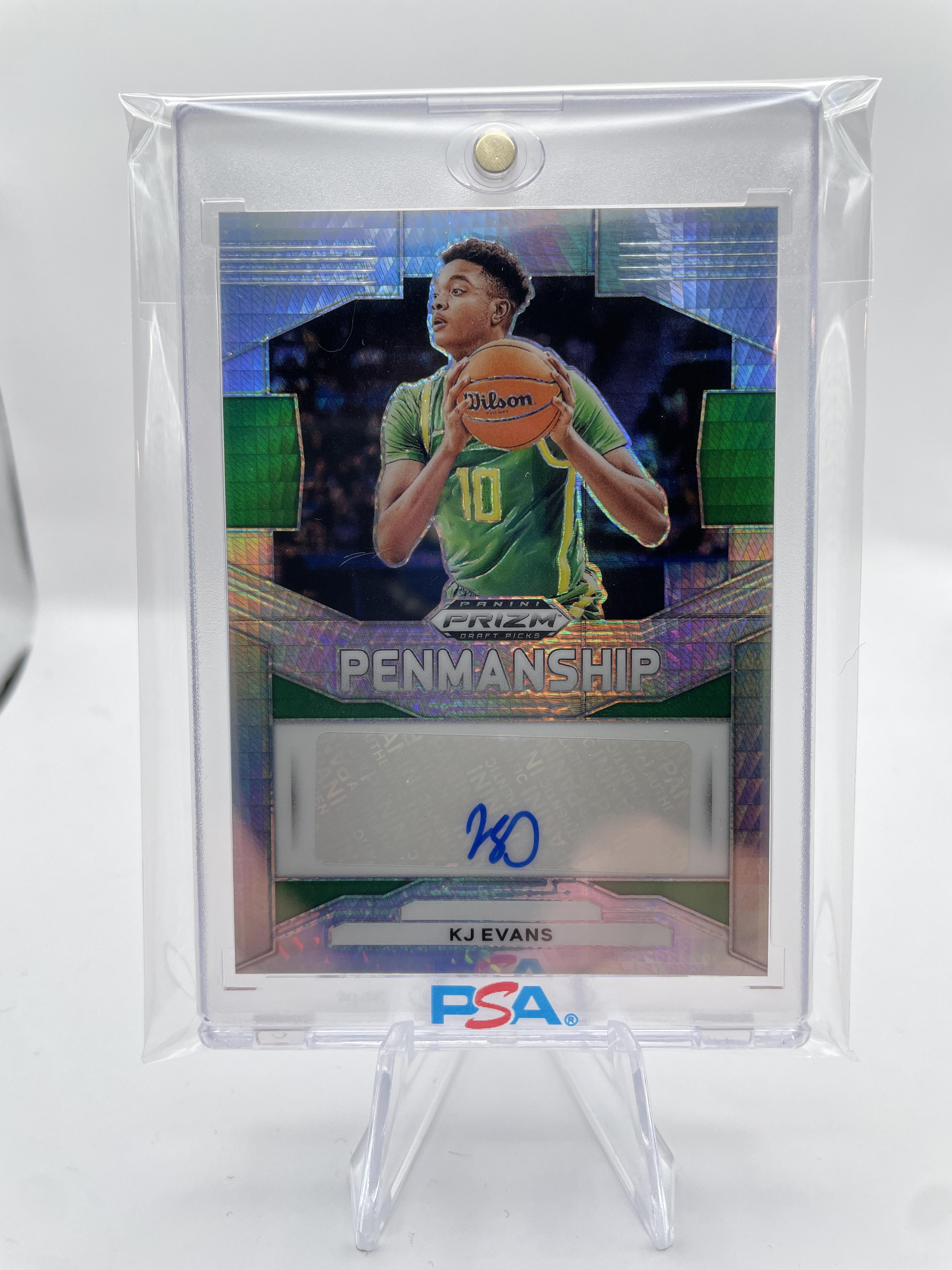 2024-25 Panini Prizm Draft Picks Kwame KJ Evans Penmanship Hyper Prizm Auto